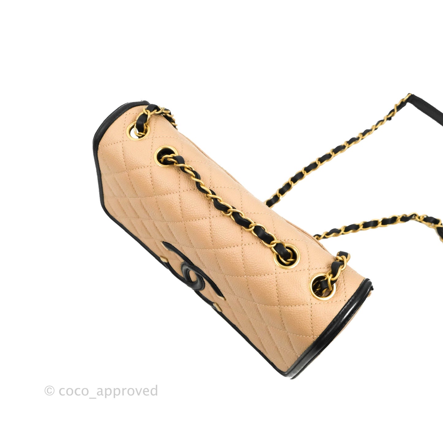 Chanel Quilted Medium CC Filigree Flap Beige Black Caviar