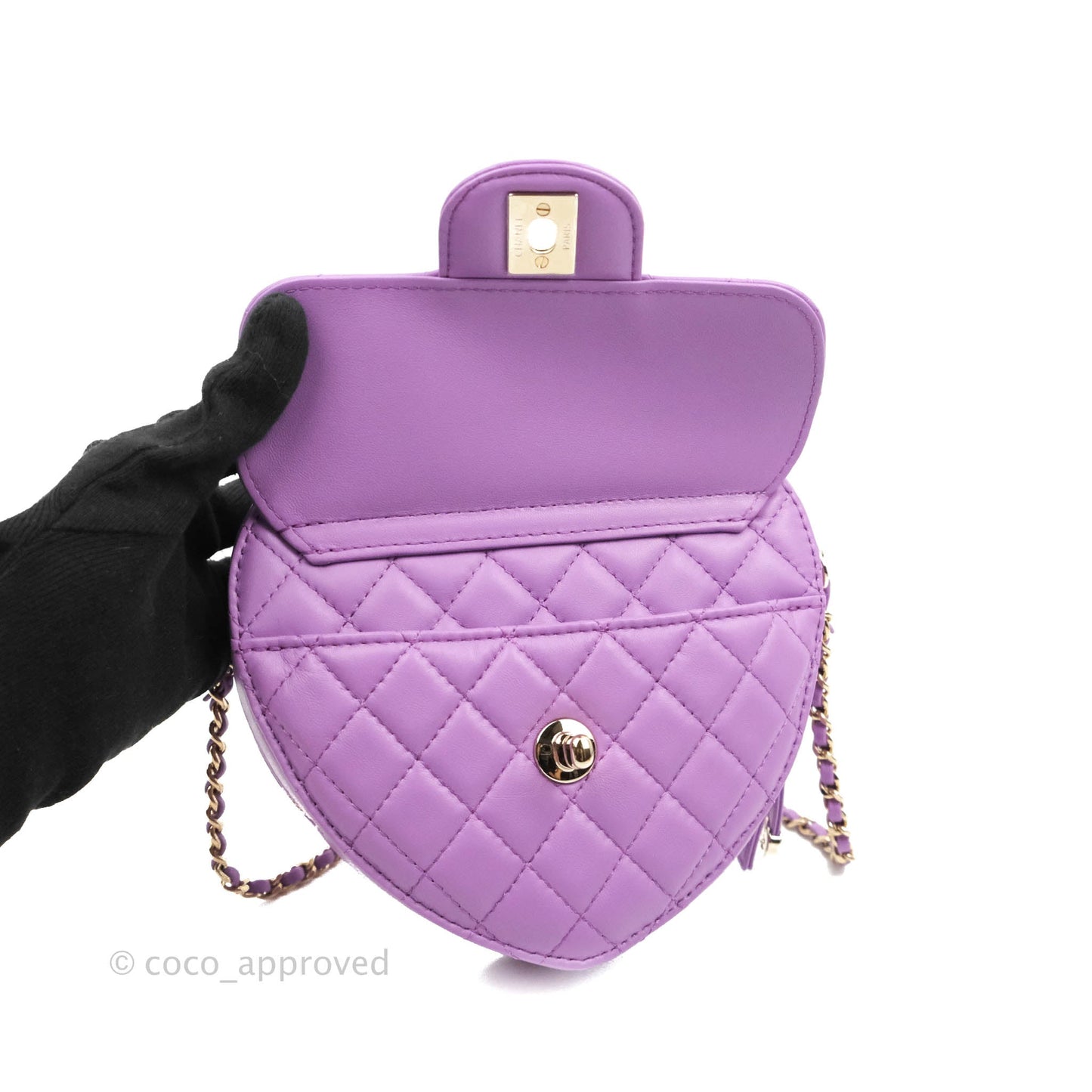 Chanel Large Heart Bag Purple Lambskin Gold Hardware 22S