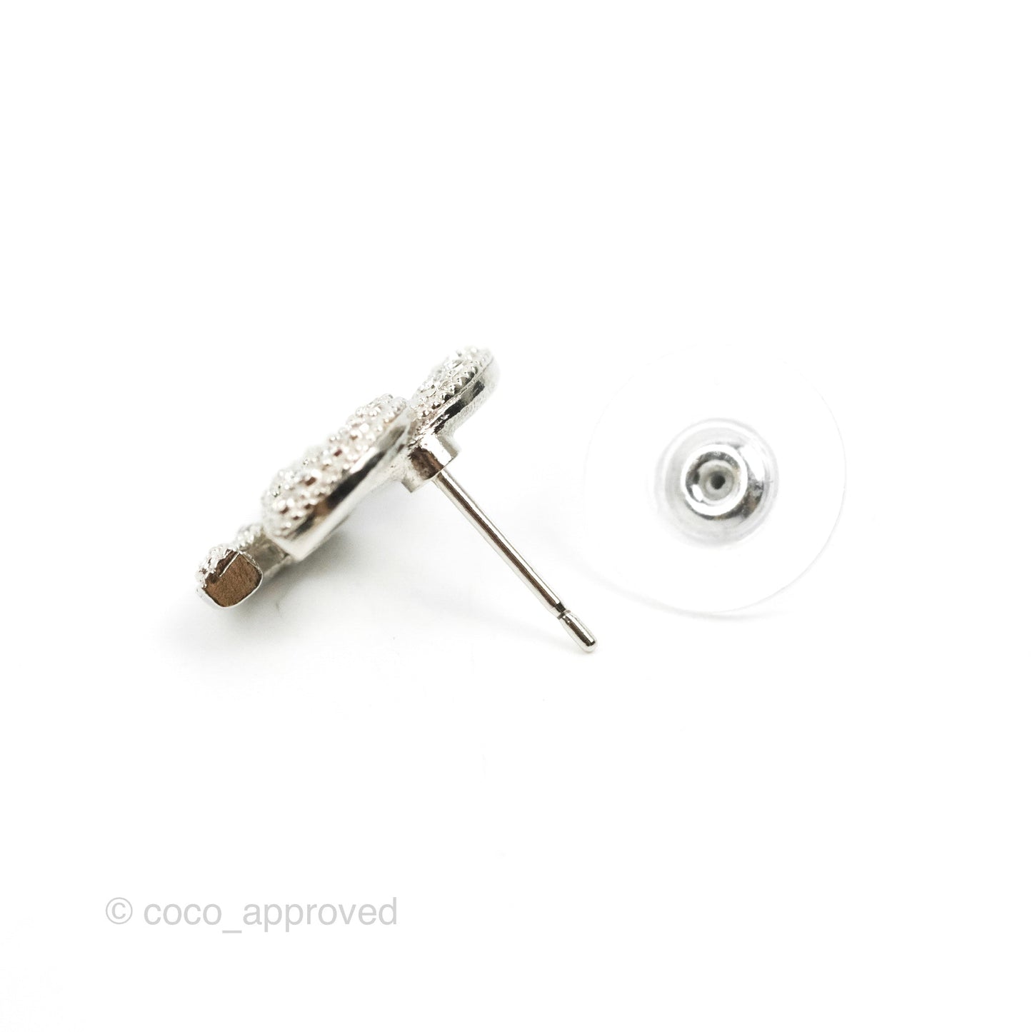 Chanel CC Crystal Earrings Silver Tone 20P