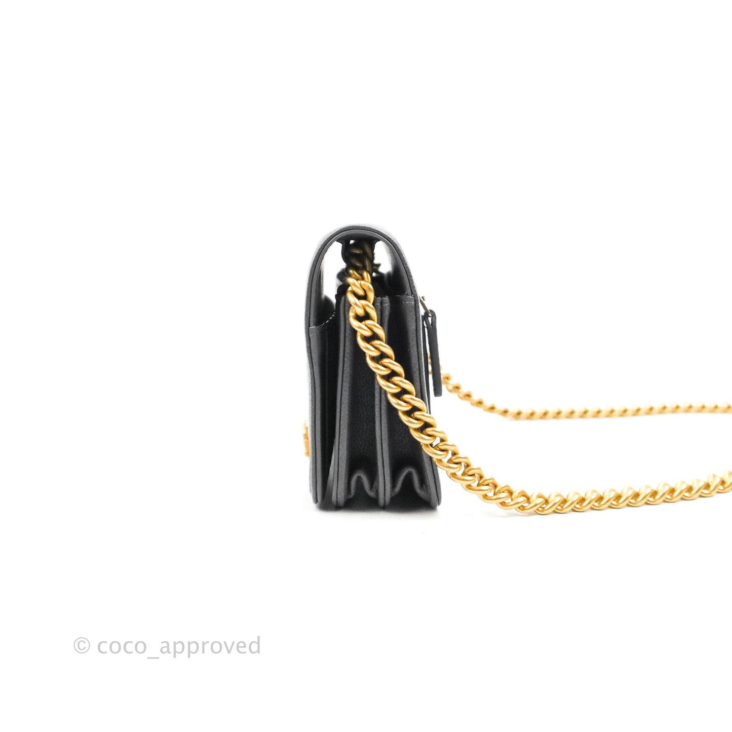 Chanel Quilted Mini Boy Wallet on Chain WOC Dark Grey Caviar Aged Gold Hardware