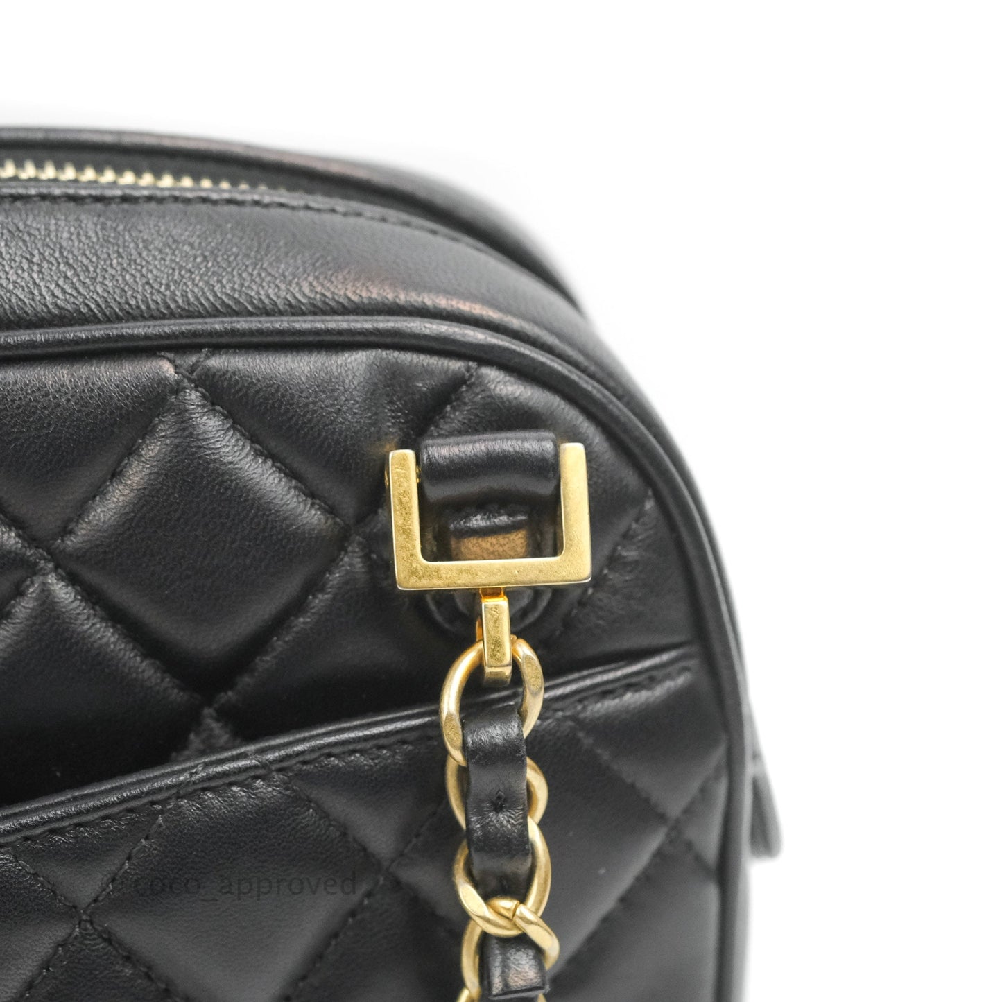 Chanel Quilted Camera Case Bag Black Lambskin Aged Gold Hardware