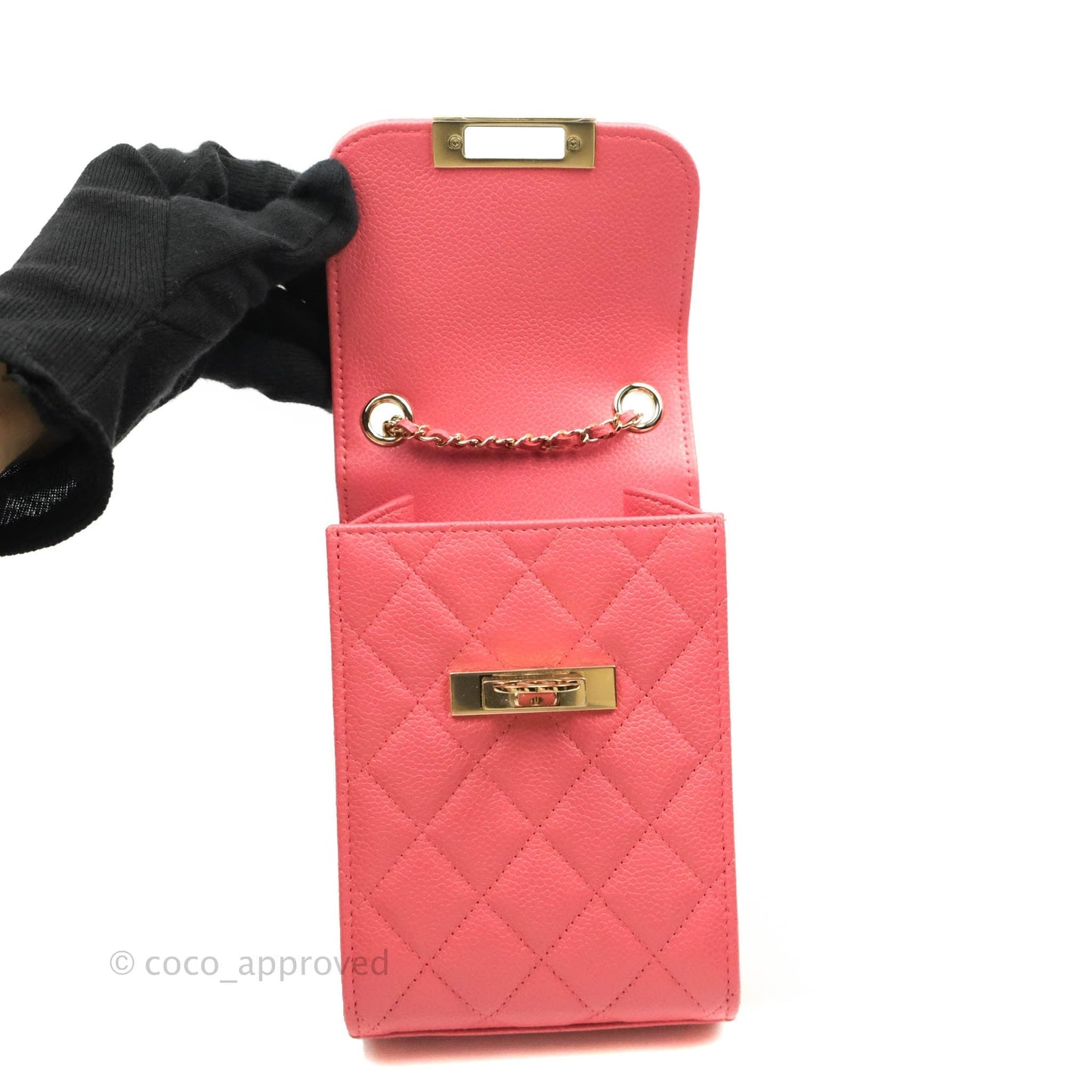 Chanel Golden Class Phone Holder With Chain Pink Caviar Gold Hardware