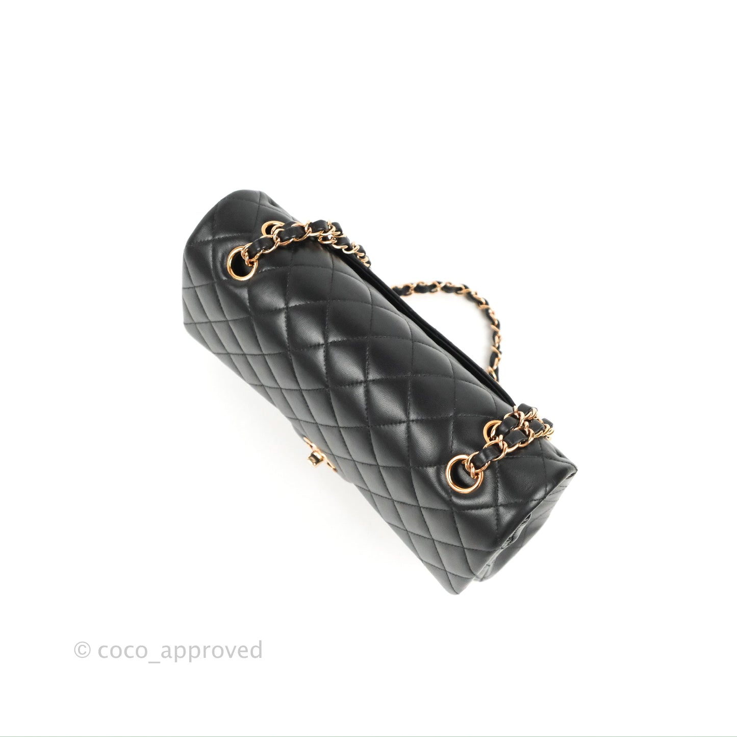 Chanel Classic M/L Medium Flap Black Lambskin Rose Pink-Gold Hardware