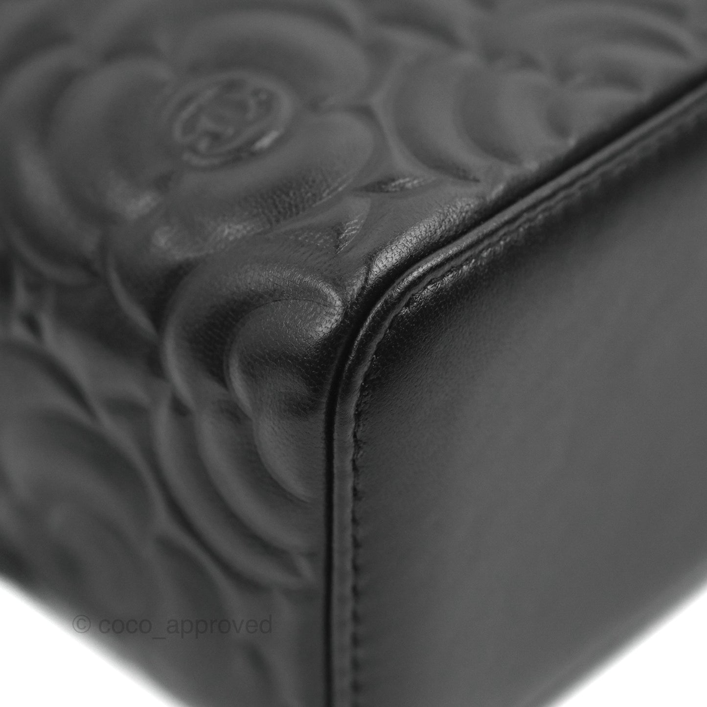 Chanel Vanity Rectangular Camellia Embossed Black Lambskin Gold Hardware