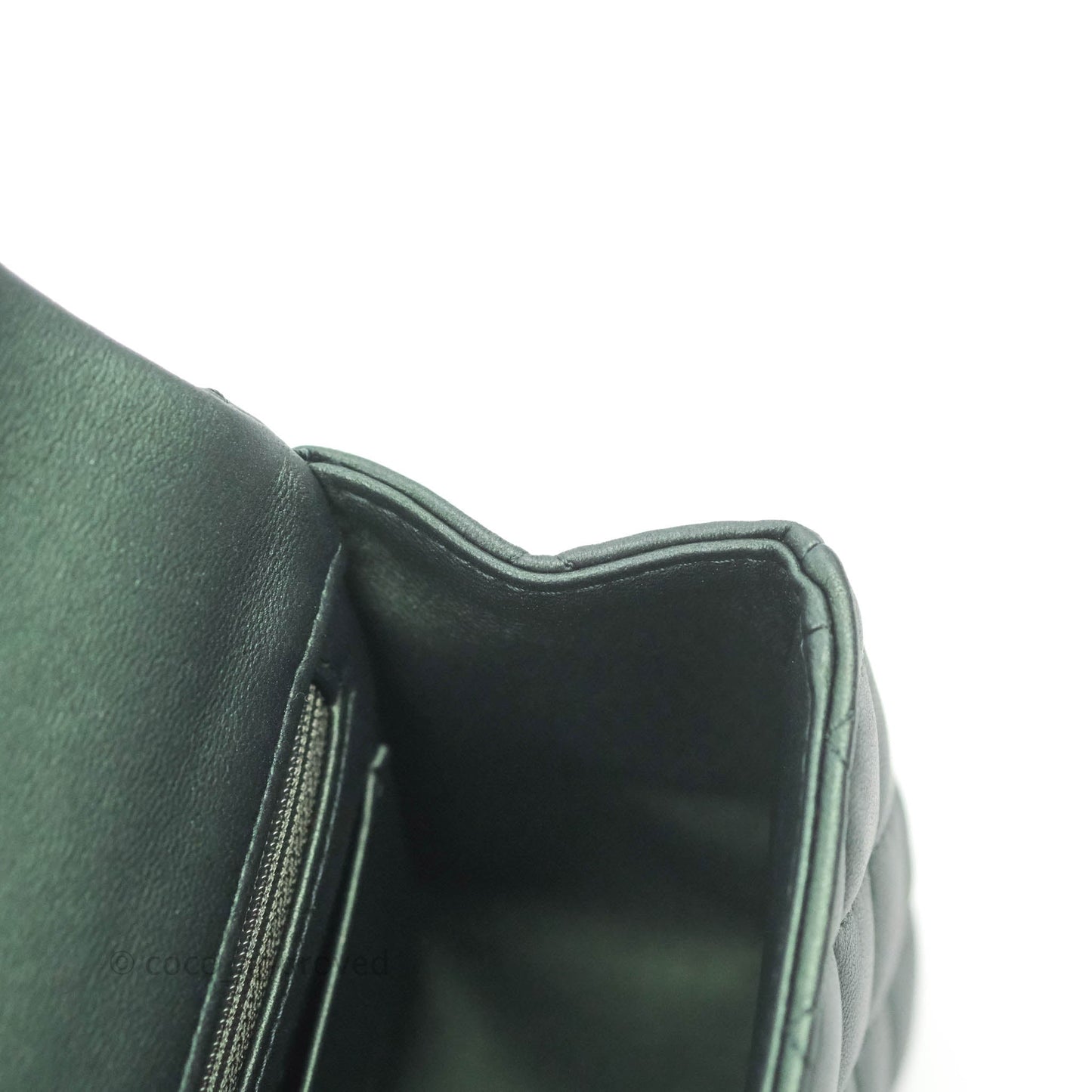 Chanel Top Handle Mini Rectangular Flap Bag Iridescent Green Lambskin Gold Hardware 22A