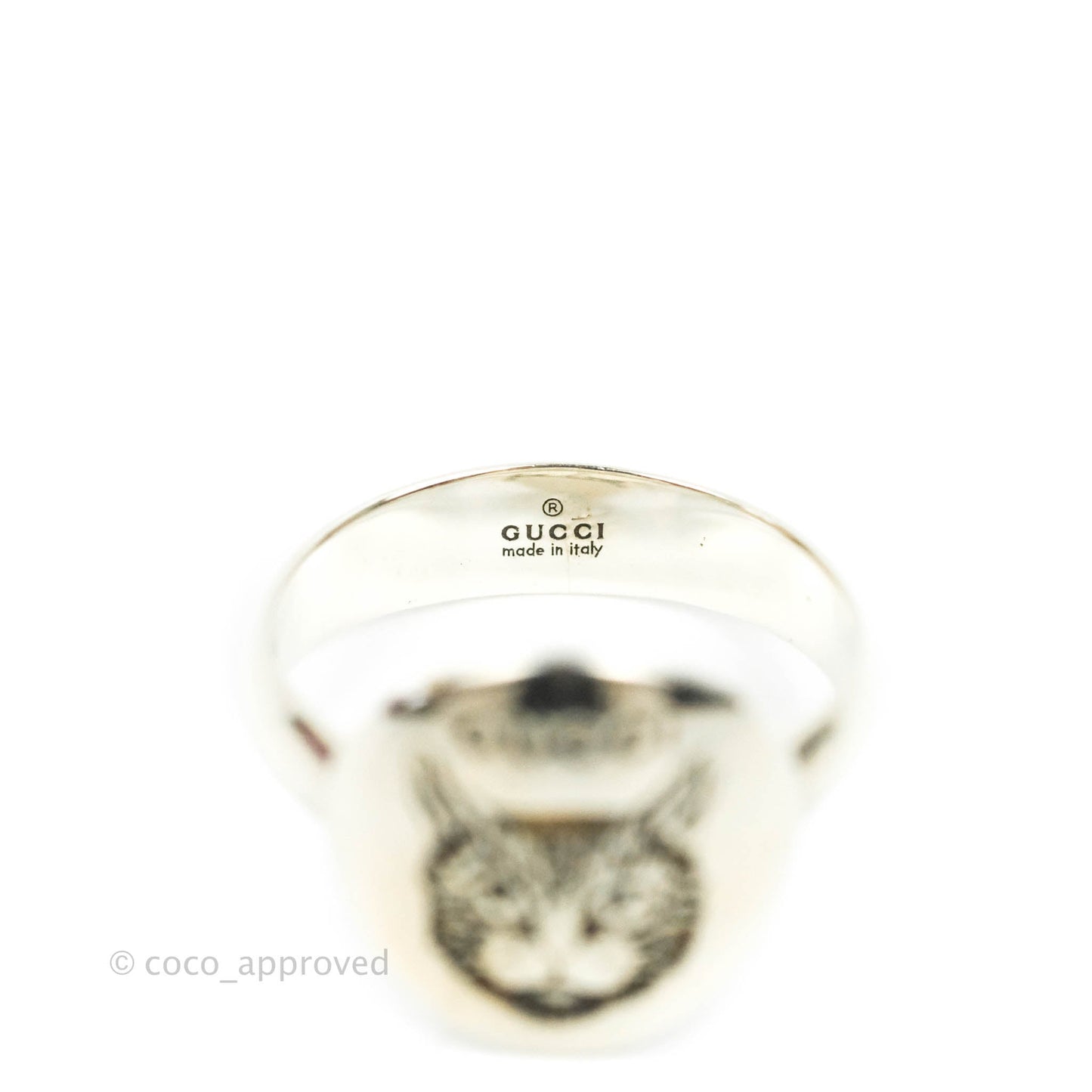 Gucci Blind For Love Mystic Cat Engraved Ring Sterling Silver Size 10