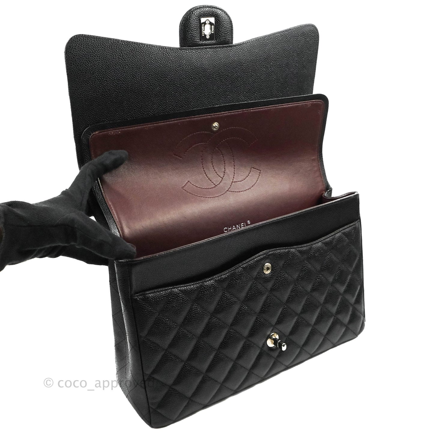 Chanel Quilted Maxi Double Flap Black Caviar Silver Hardware