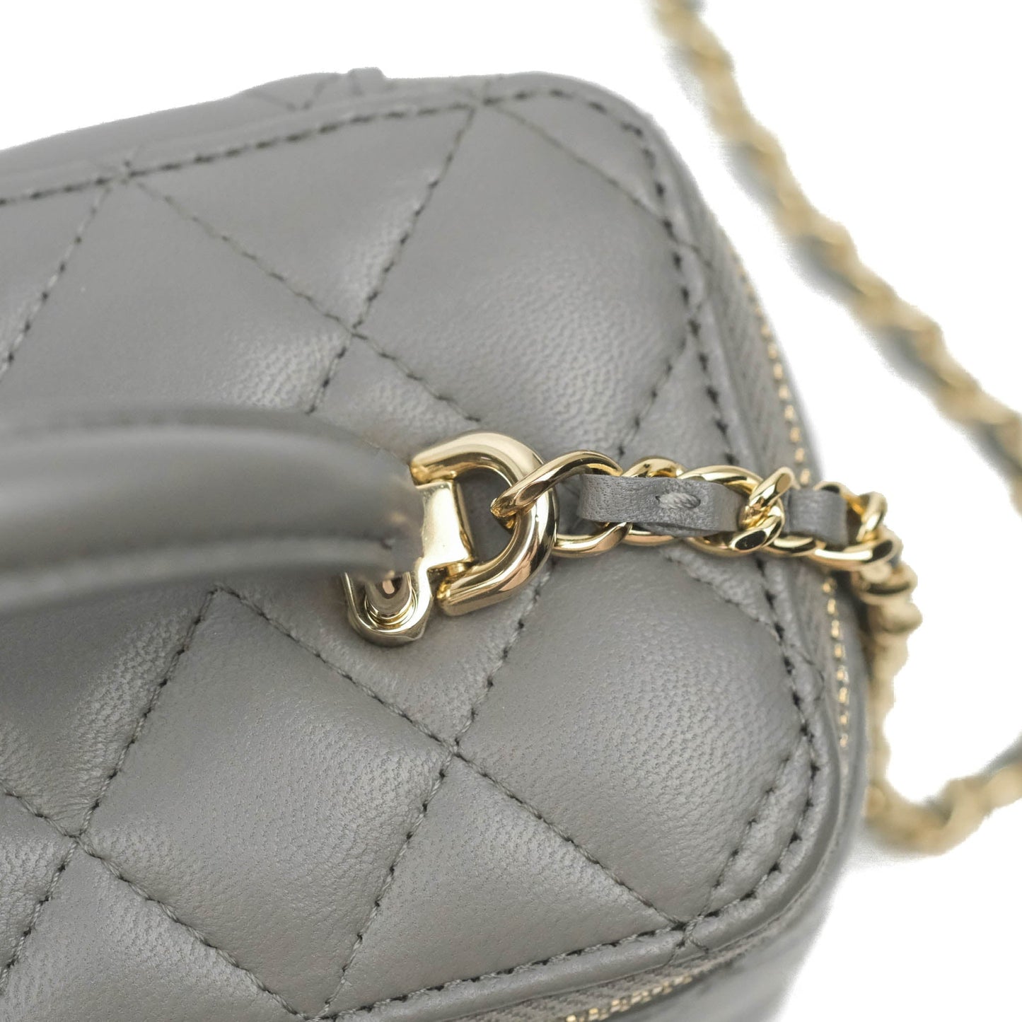 Chanel Vanity Rectangular Top Handle Grey Lambskin Gold Hardware
