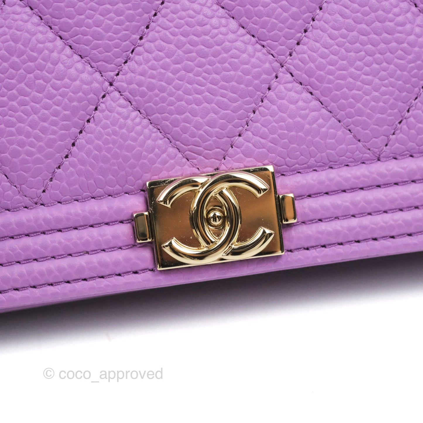 Chanel Quilted Boy Wallet on Chain WOC Purple Caviar Gold Hardware