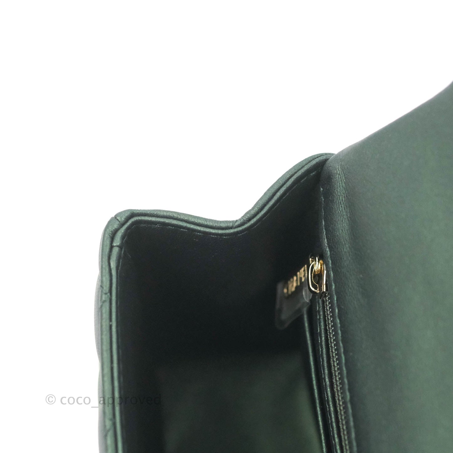 Chanel Top Handle Mini Rectangular Flap Bag Iridescent Green Lambskin Gold Hardware 22A