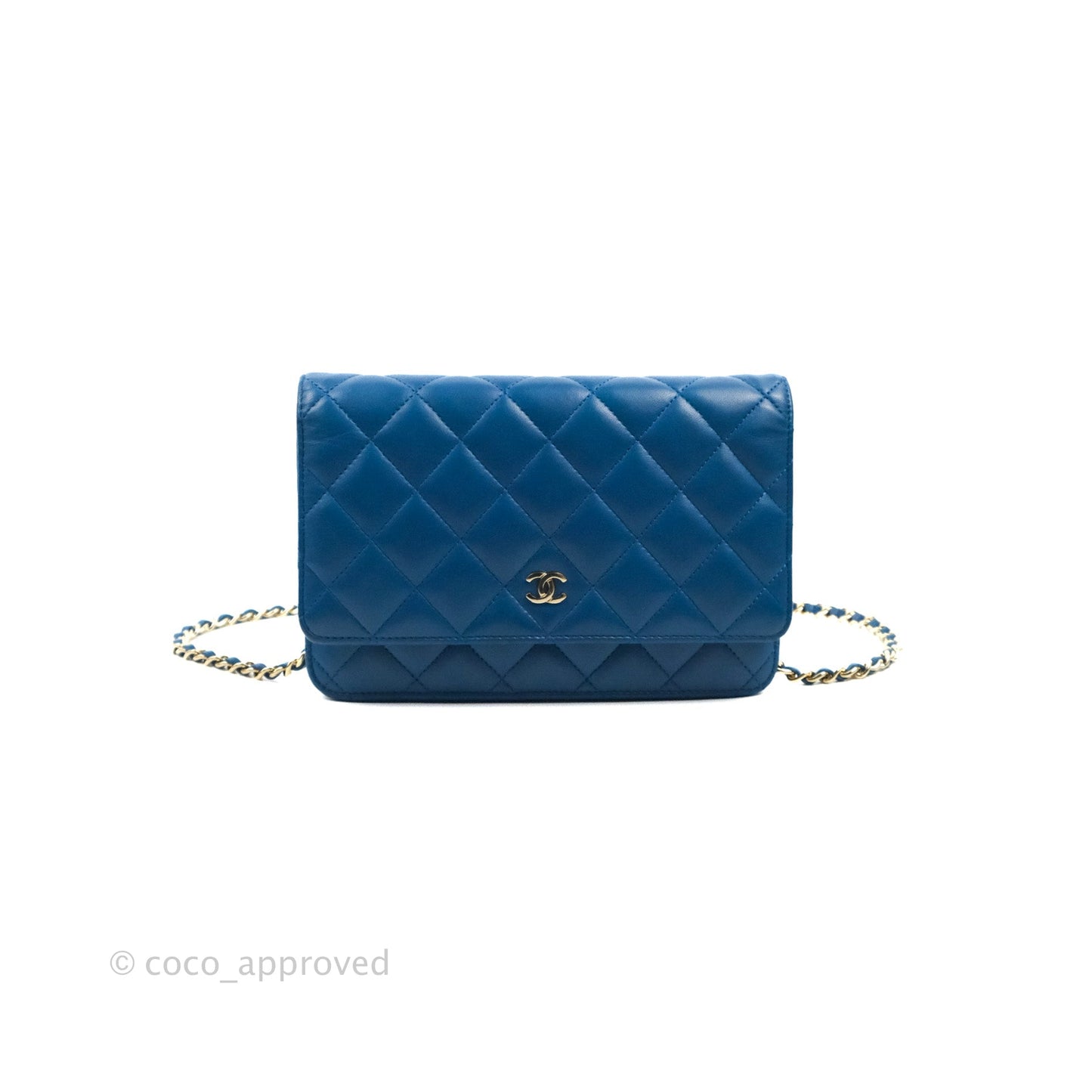 Chanel Quilted Classic Wallet on Chain WOC Blue Lambskin Gold Hardware