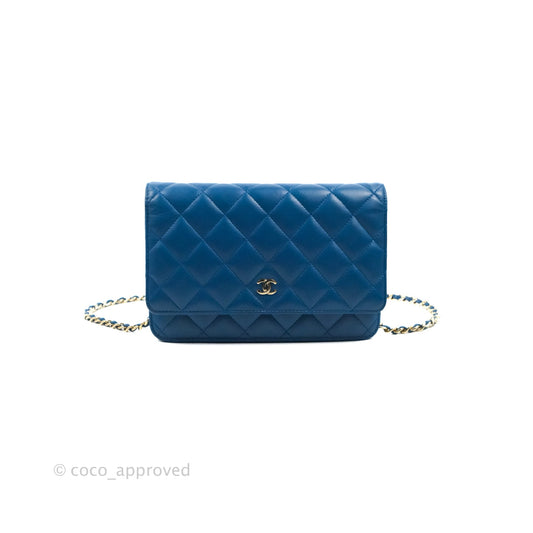 Chanel Quilted Classic Wallet on Chain WOC Blue Lambskin Gold Hardware