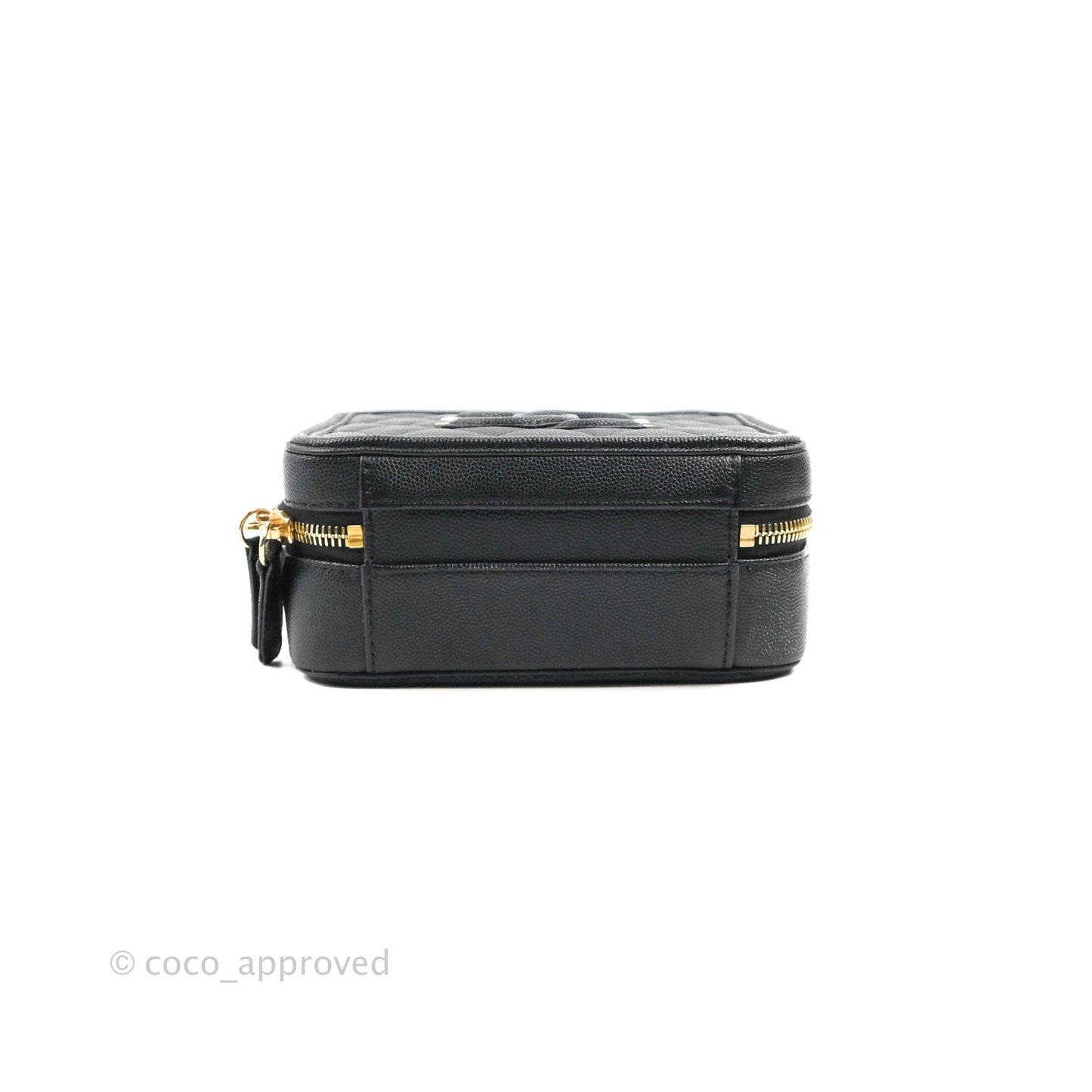 Chanel Quilted Small CC Filigree Vanity Case Black Caviar Gold Hardware