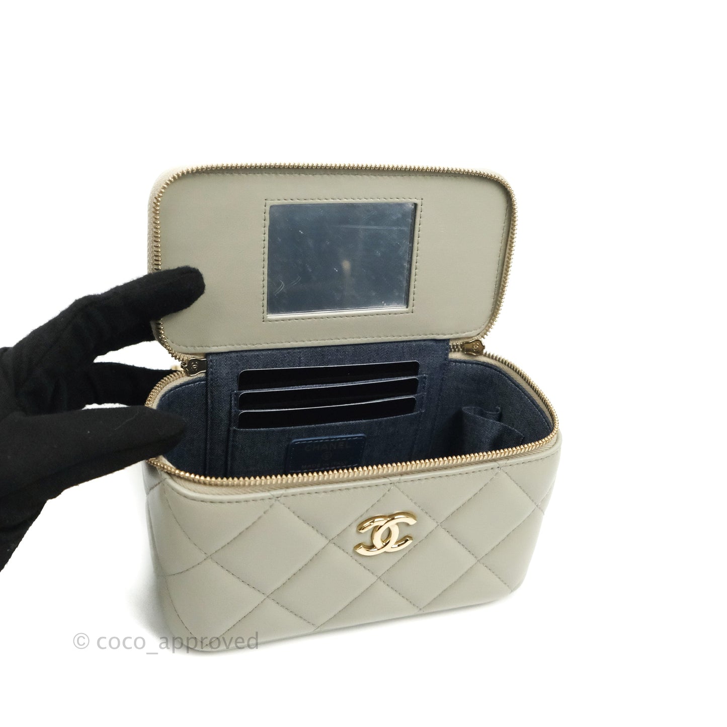 Chanel Resin Elegant Chain Vanity Case Grey Lambskin Gold Hardware