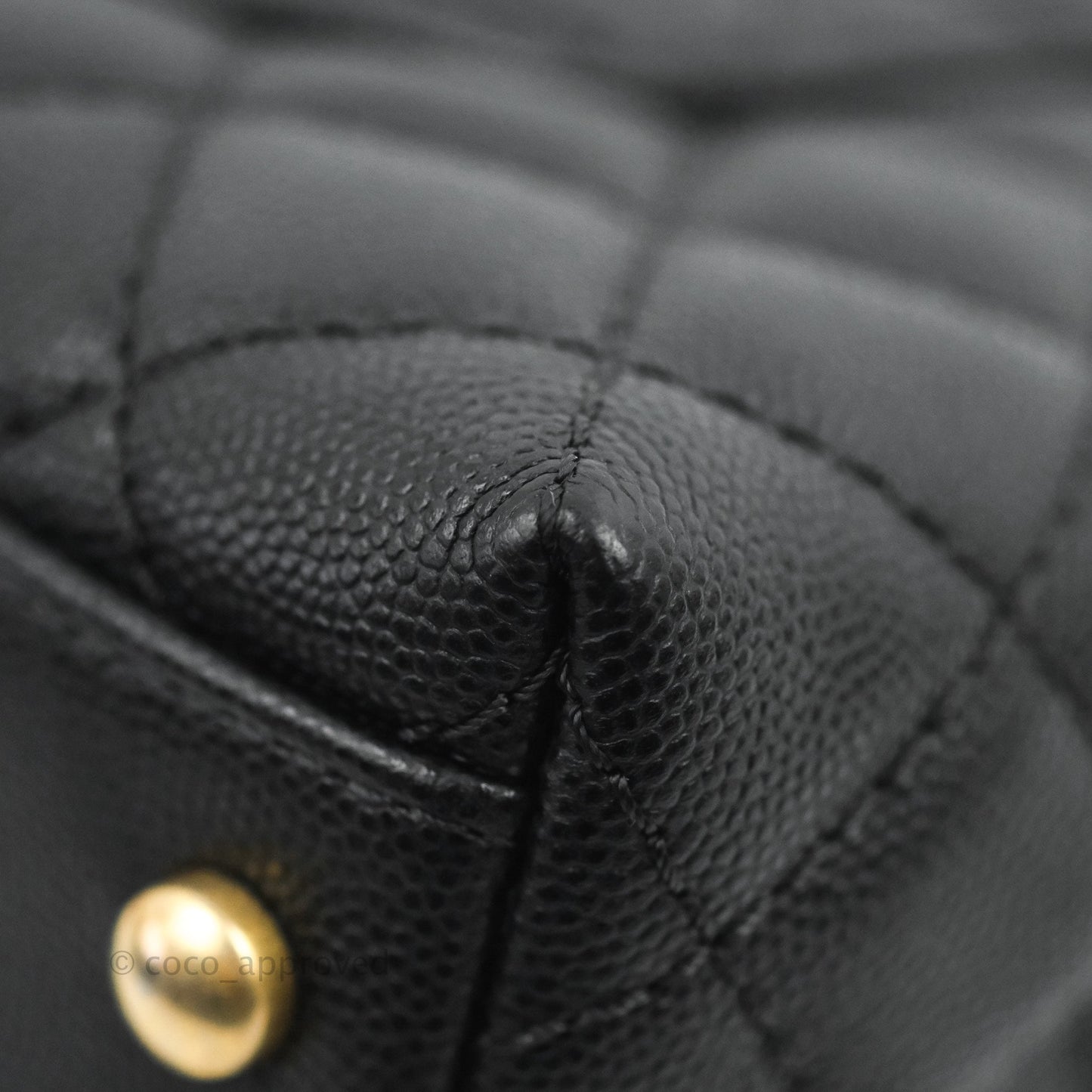 Chanel Small Coco Handle Quilted Black Caviar Aged Gold Hardware Lizard Handle