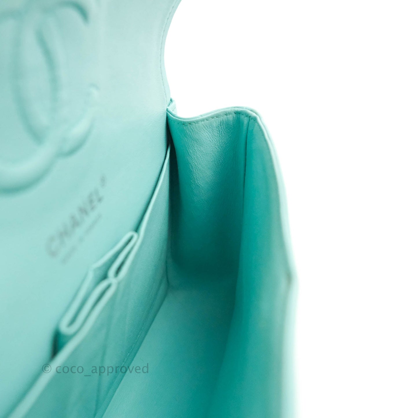 Chanel Small Classic Quilted Flap Tiffany Blue Lambskin Silver Hardware