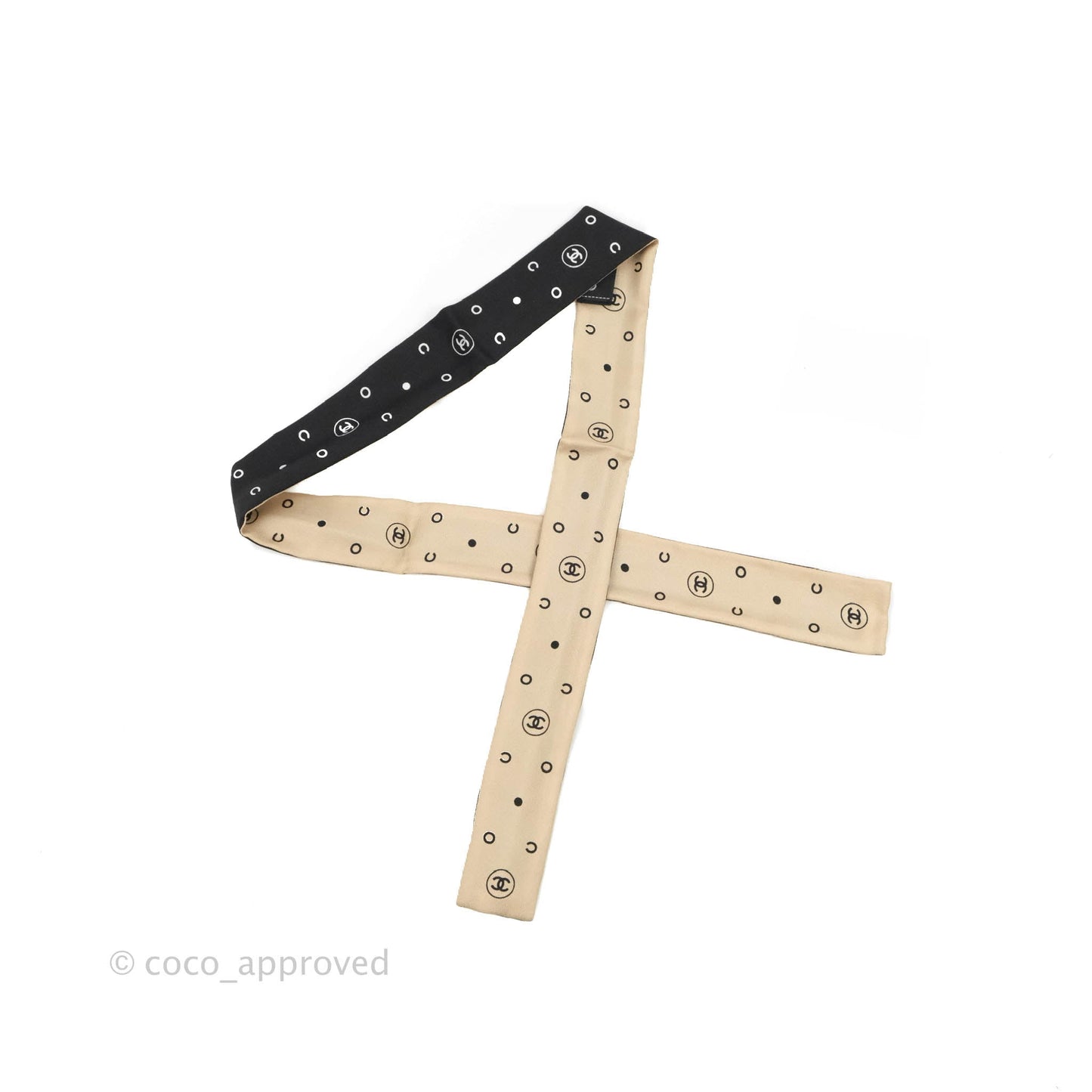 Chanel CC Black Beige Silk Twilly