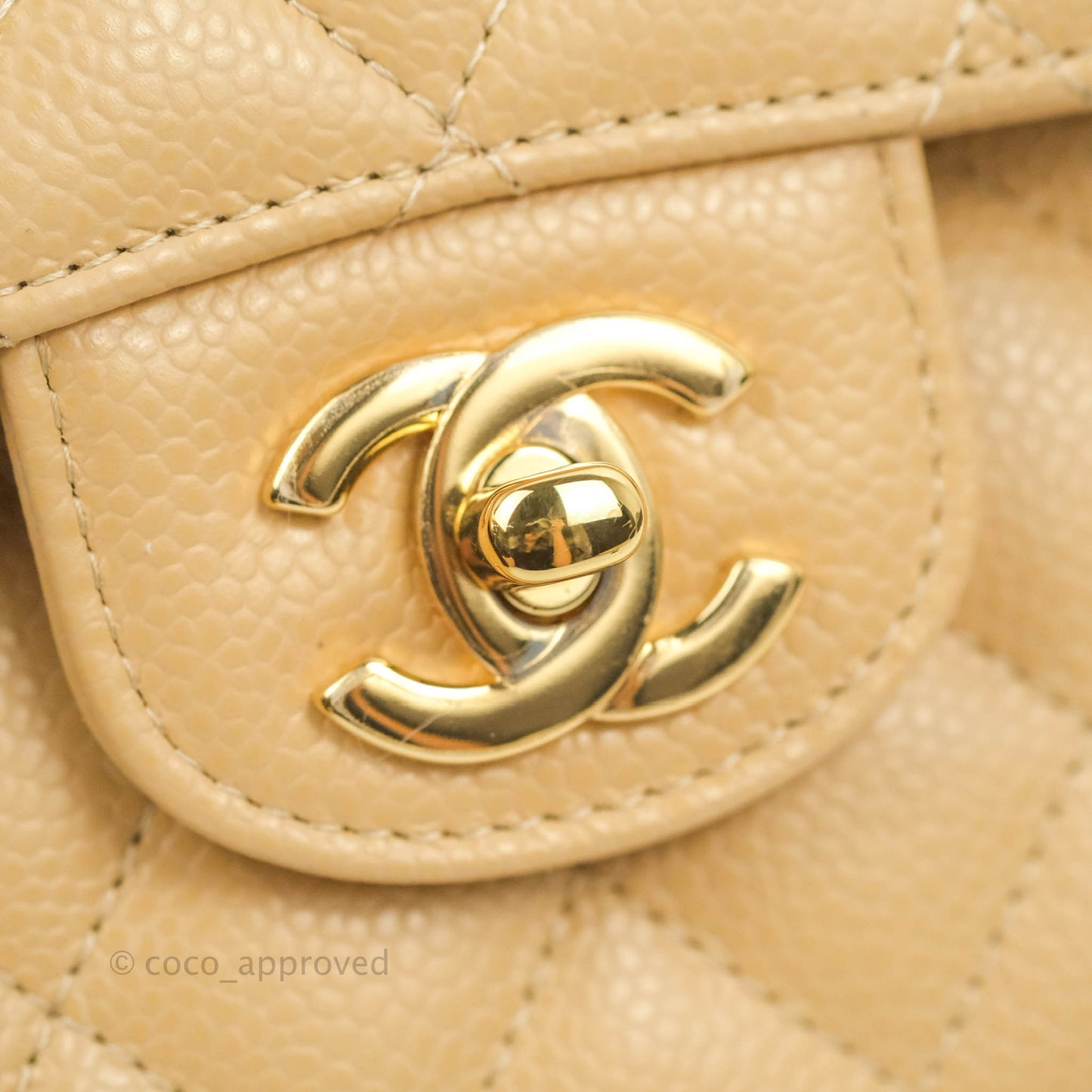 Chanel Classic M/L Medium Flap Quilted Beige Caviar Gold Hardware