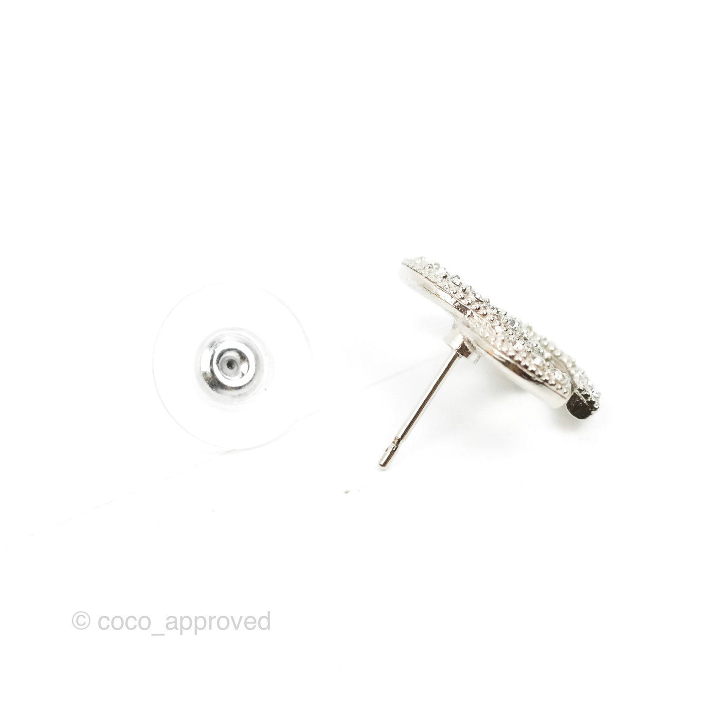 Chanel CC Crystal Earrings Silver Tone 20P