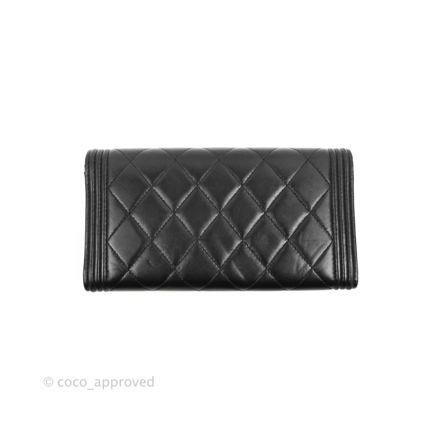 Chanel Quilted Boy Flap Long Wallet Black Lambskin Ruthentium Hardware