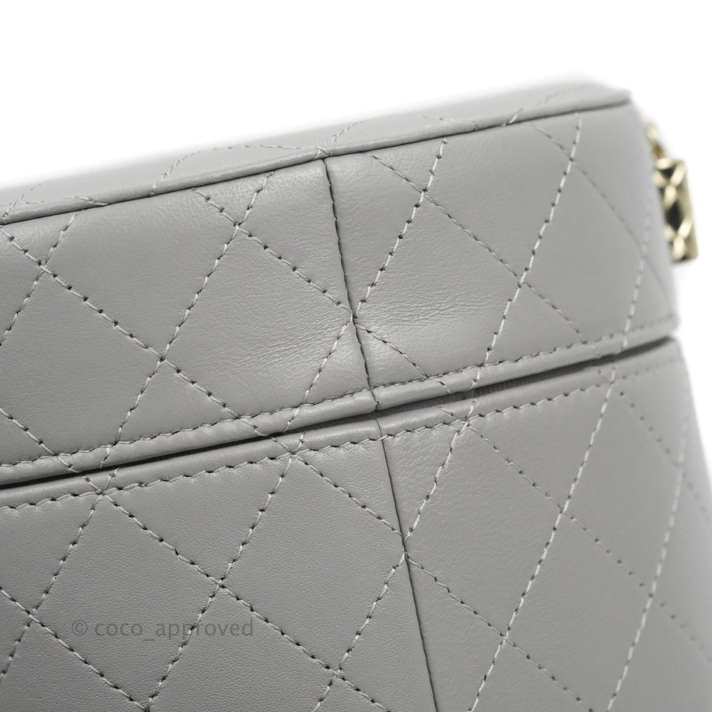Chanel Quilted Round Vanity Clutch With Chain Grey Lambskin Gold Hardware