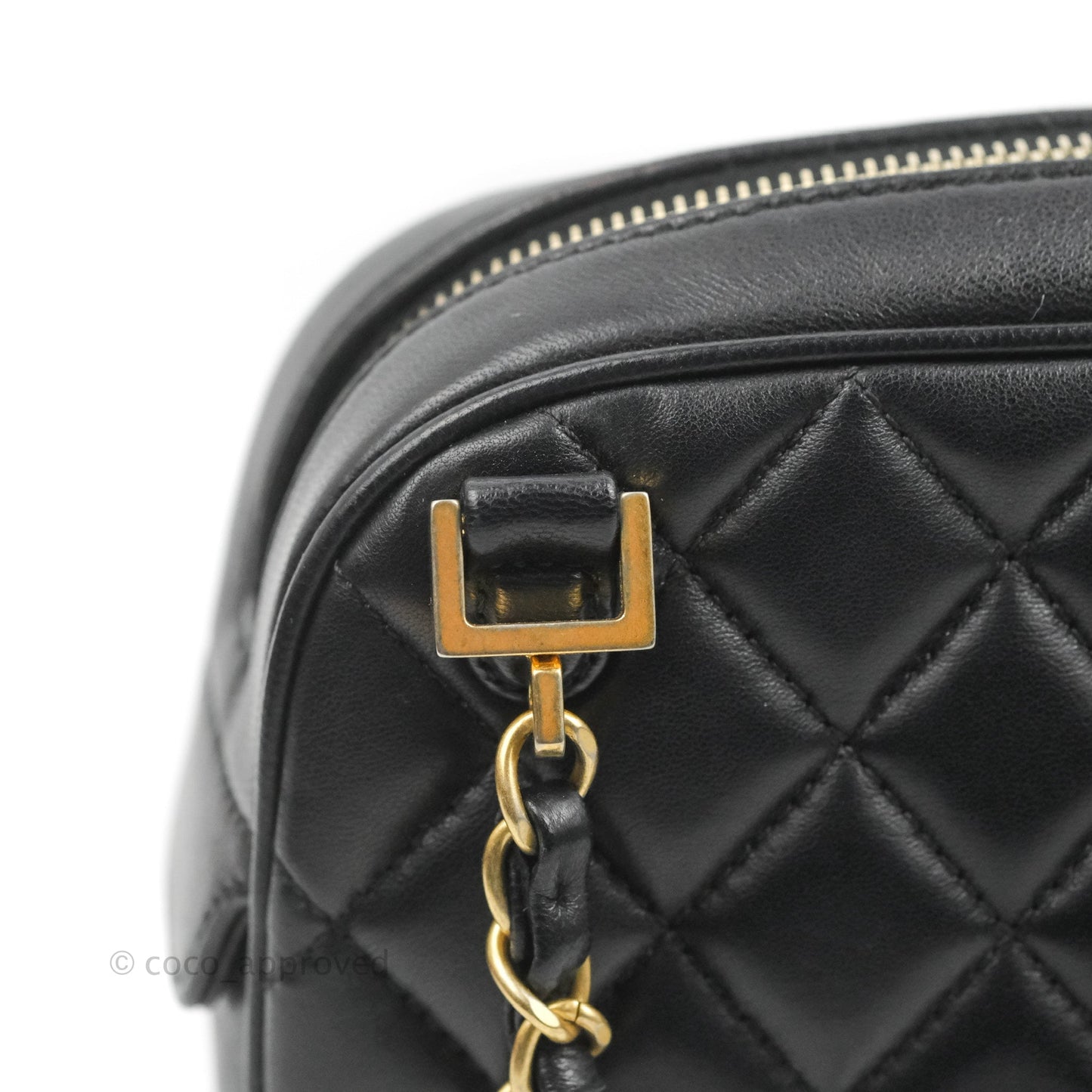 Chanel Quilted Camera Case Bag Black Lambskin Aged Gold Hardware