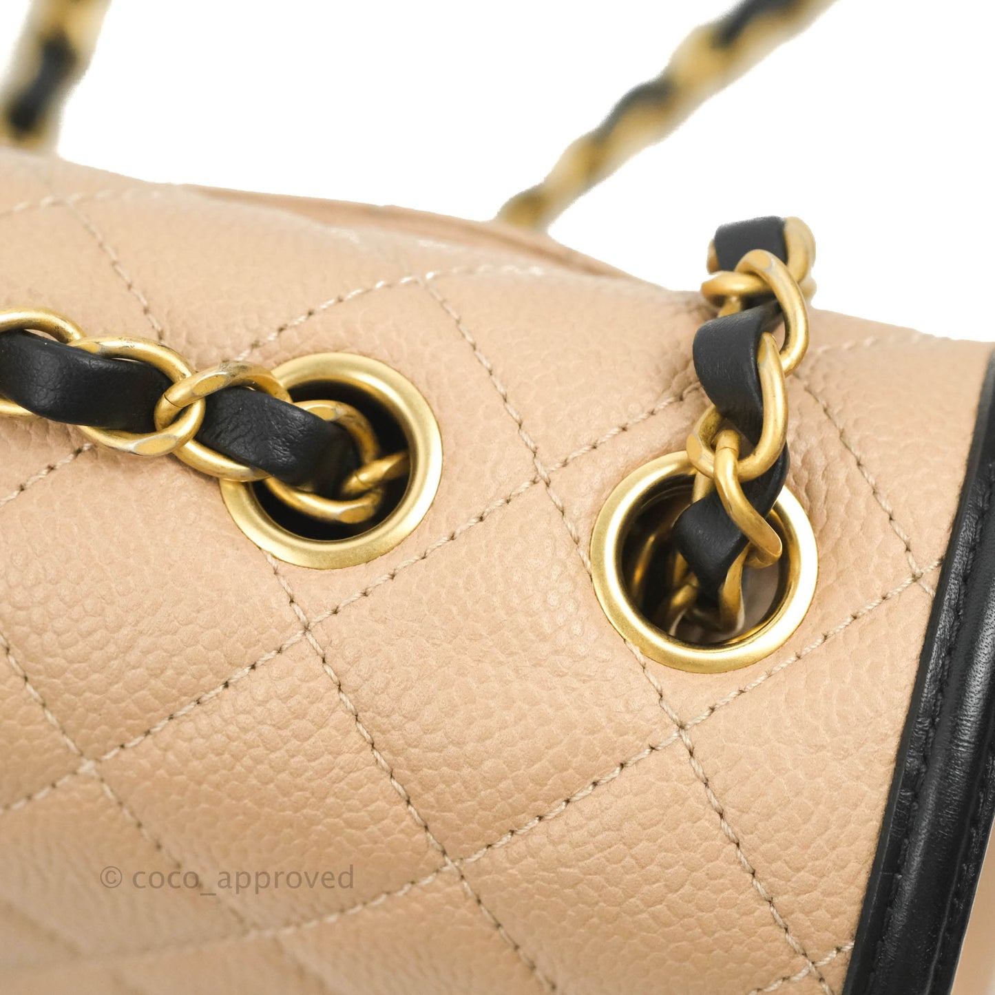 Chanel Quilted Medium CC Filigree Flap Beige Black Caviar