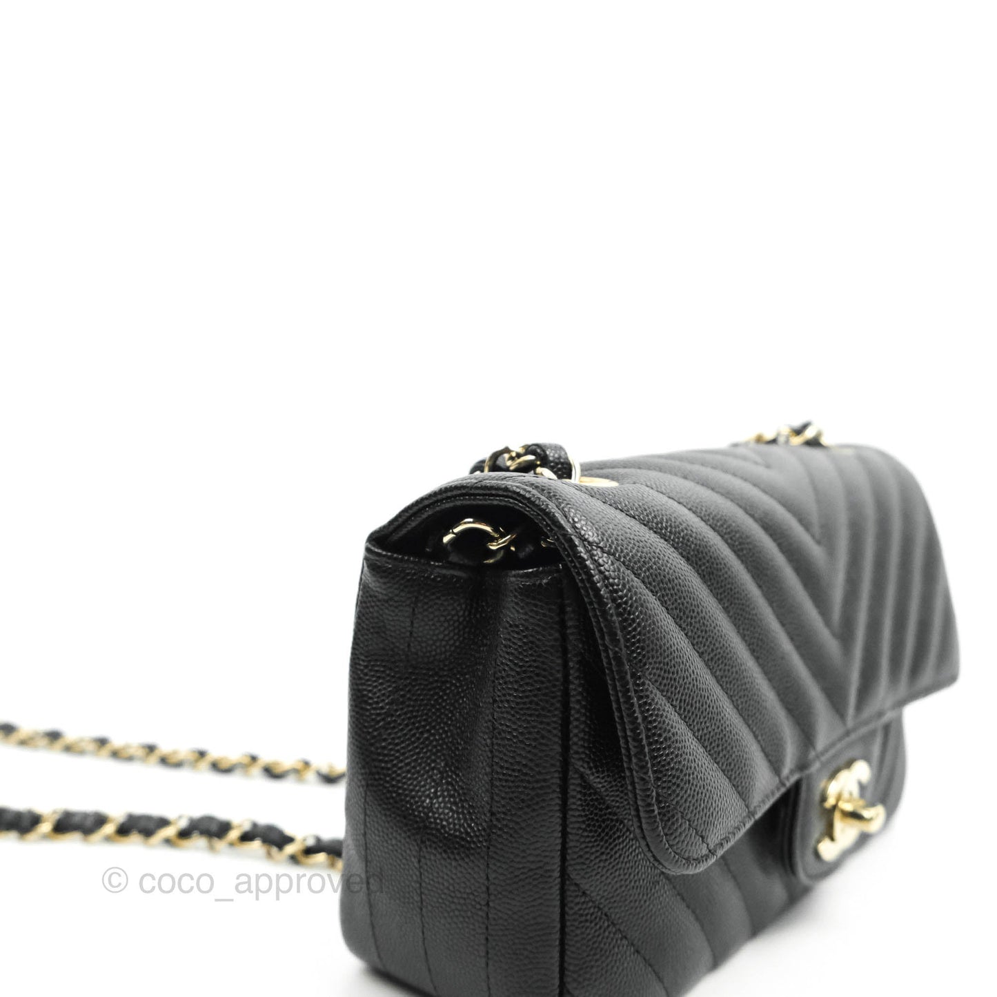 Chanel Chevron Mini Rectangular Flap Black Caviar Gold Hardware