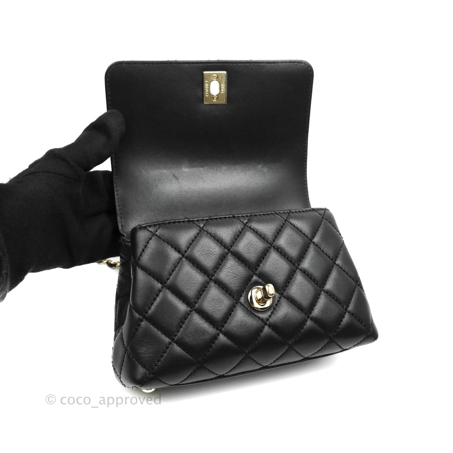 Chanel Quilted Mini Rainbow Coco Handle Bag Lambskin Black Gold Hardware