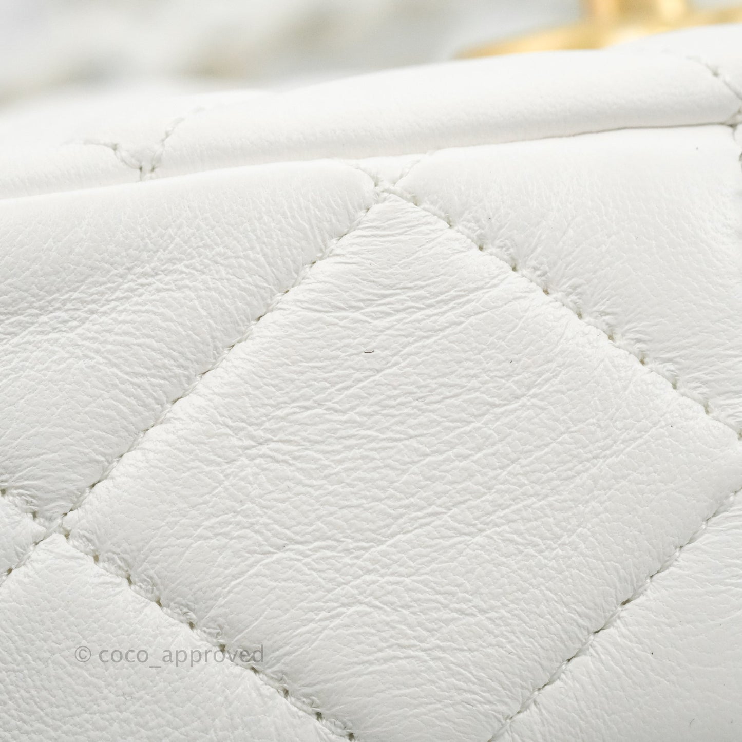 Chanel Small Flap Bag White Lambskin Aged Gold and Lacquered Metal 22S
