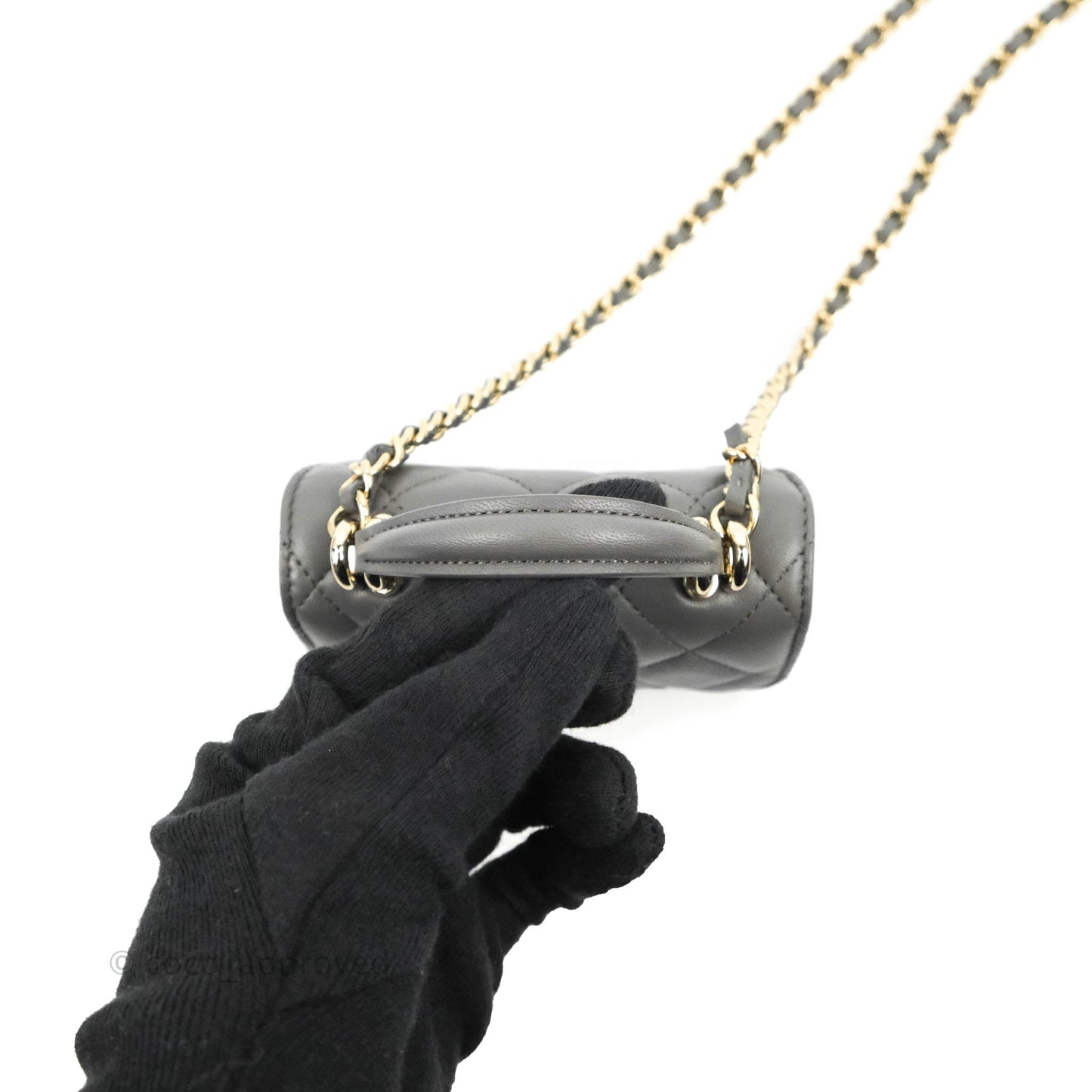 Chanel Mini Handle Clutch With Chain Grey Lambskin Gold Hardware