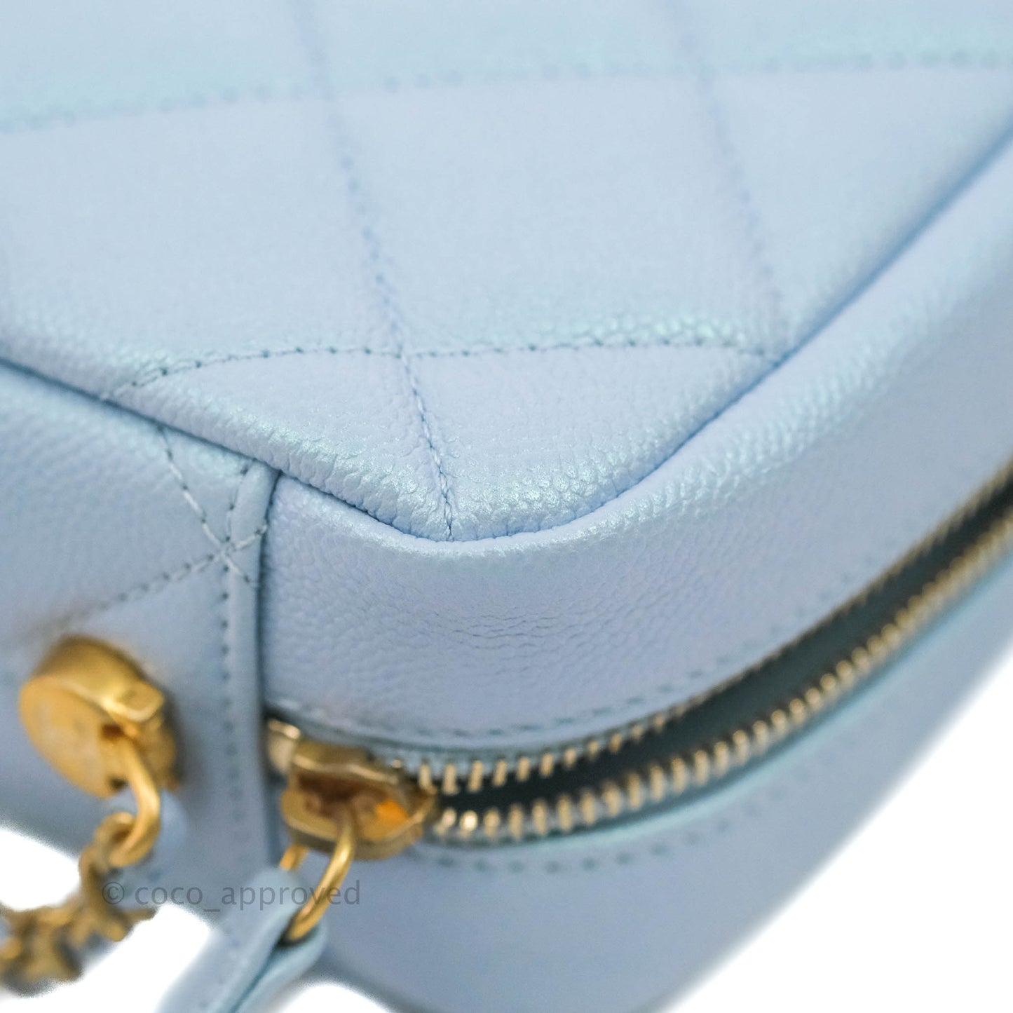 Chanel Quilted My Perfect Camera Case Iridescent Blue Caviar Aged Gold Hardware