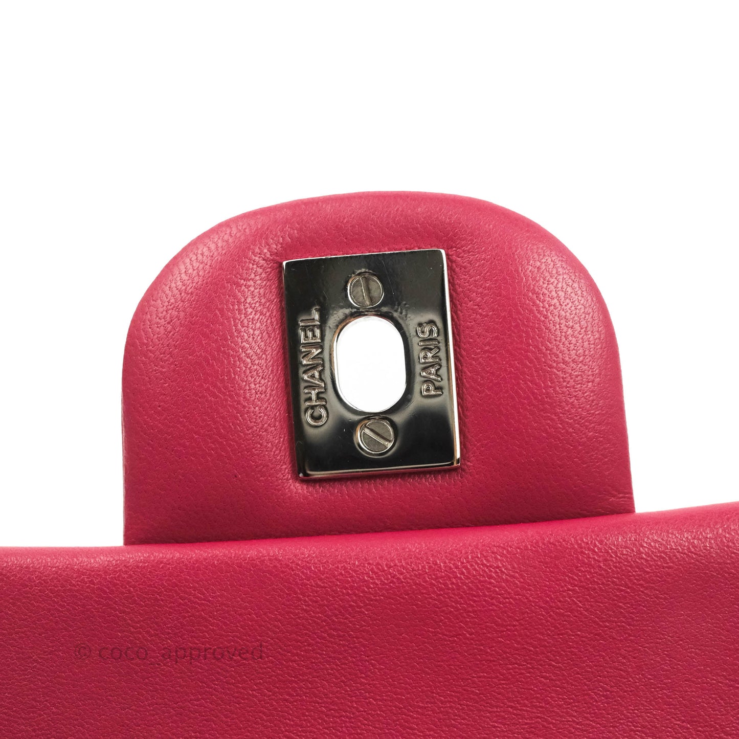 Chanel Quilted Mini Rectangular Flap Raspberry Pink Lambskin Silver Hardware
