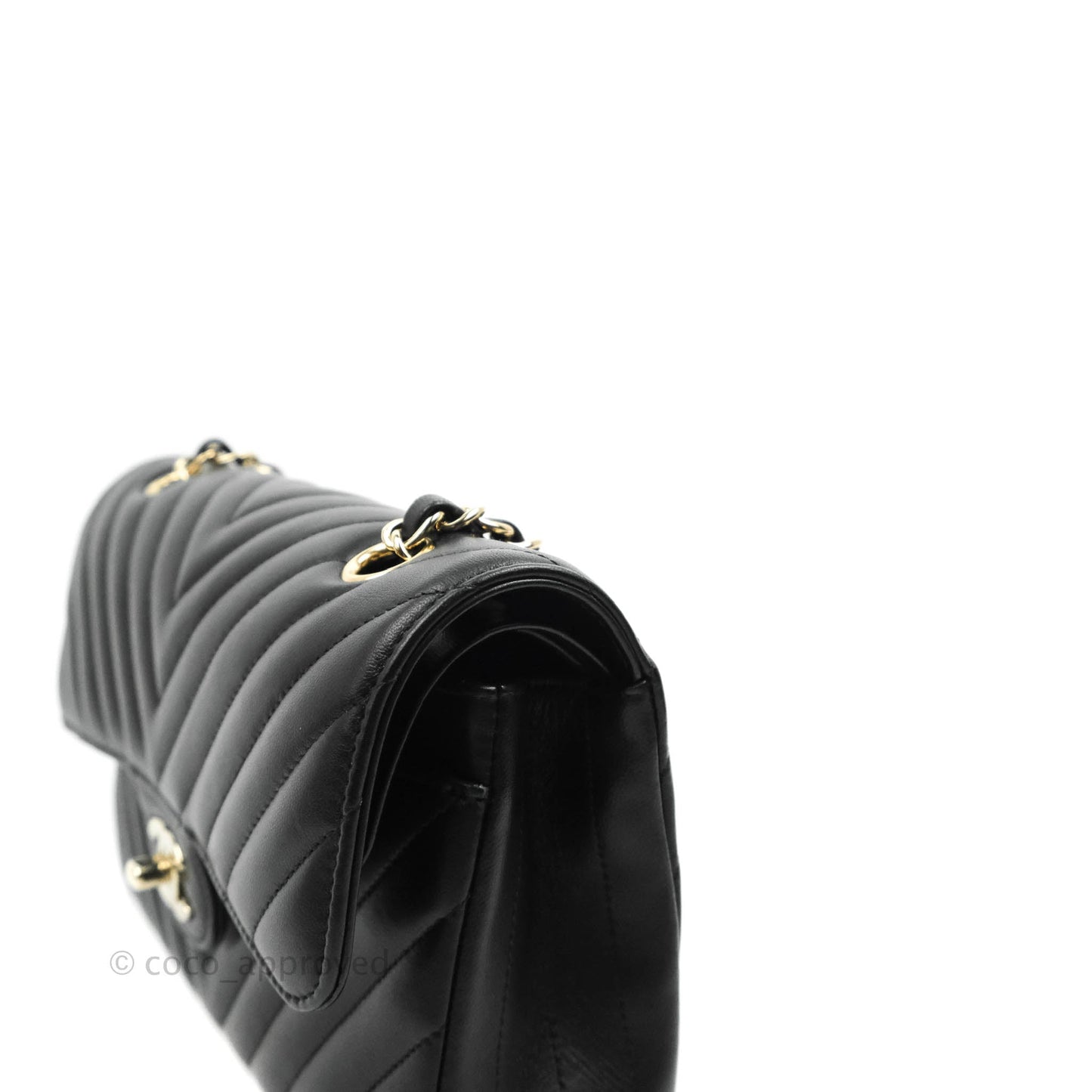 Chanel Classic Chevron S/M Small Double Flap Black Lambskin Gold Hardware