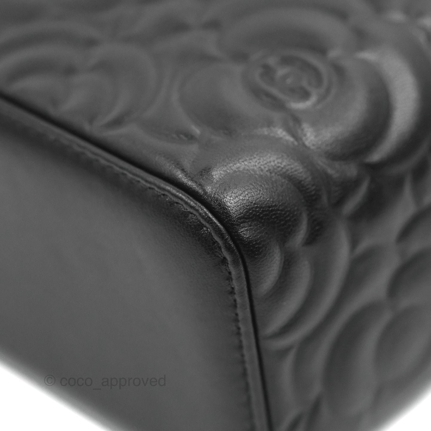Chanel Vanity Rectangular Camellia Embossed Black Lambskin Gold Hardware