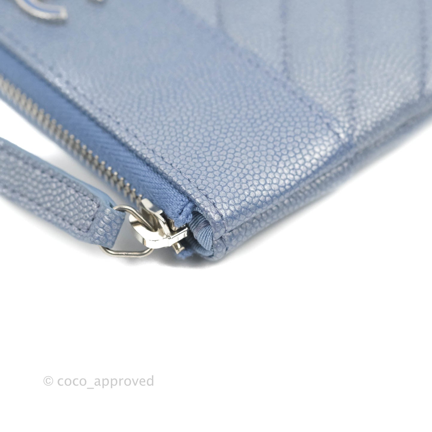 Chanel Mini Chevron Mademoiselle O Case Iridescent Blue Caviar Silver Hardware