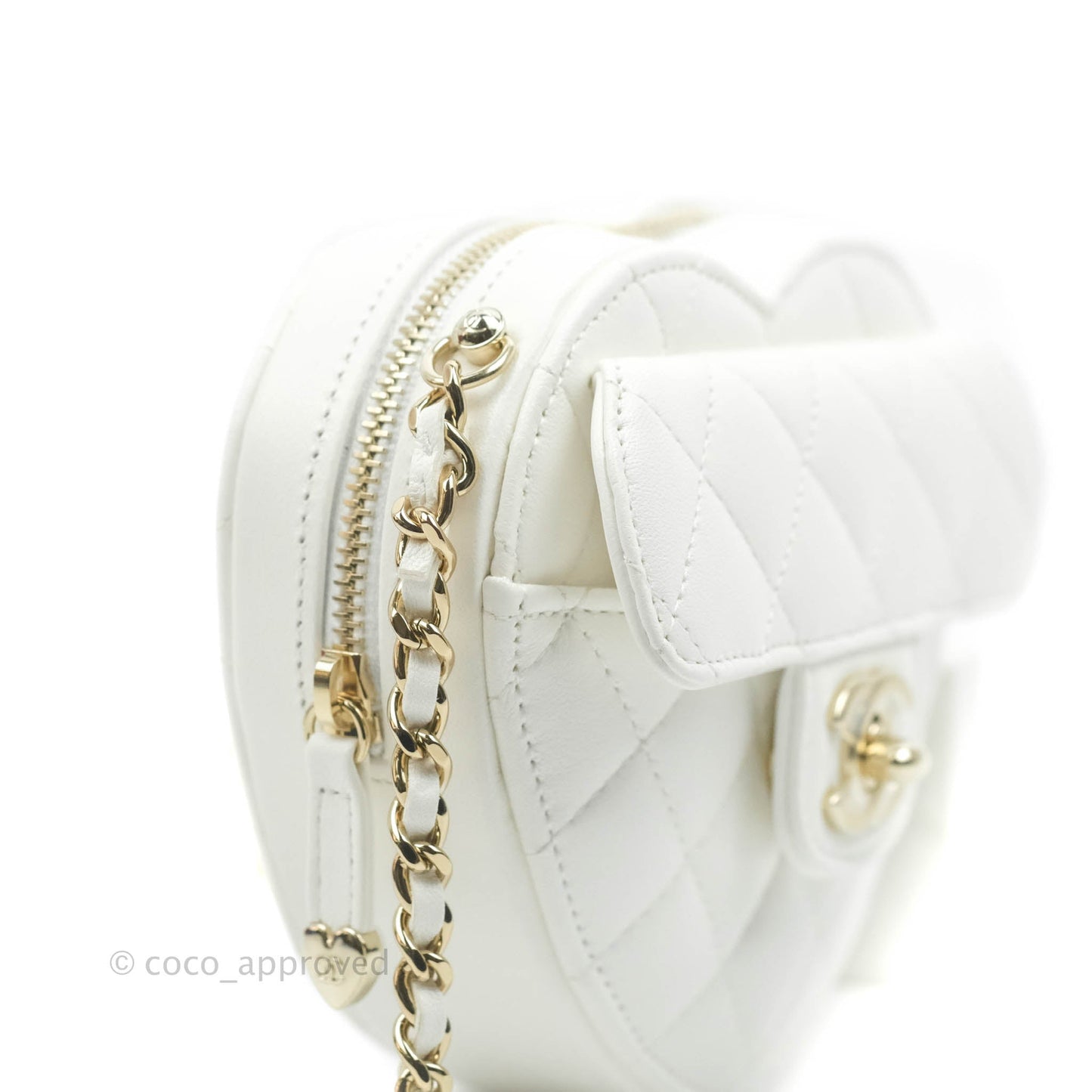 Chanel Small Heart Bag White Lambskin Gold Hardware 22S