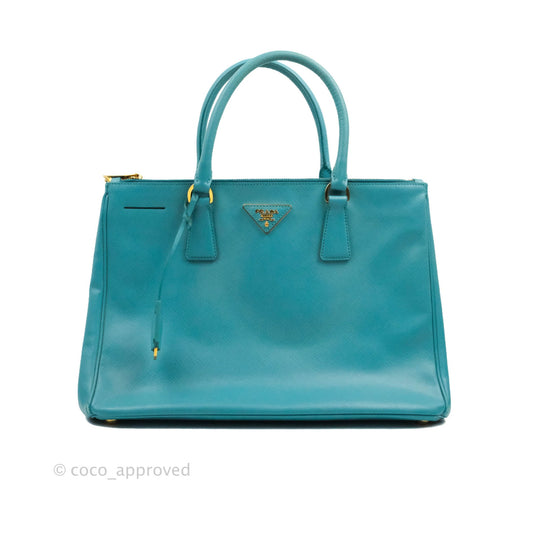 Prada Double Zip Lux Saffiano Tiffany Blue Large Tote Bag