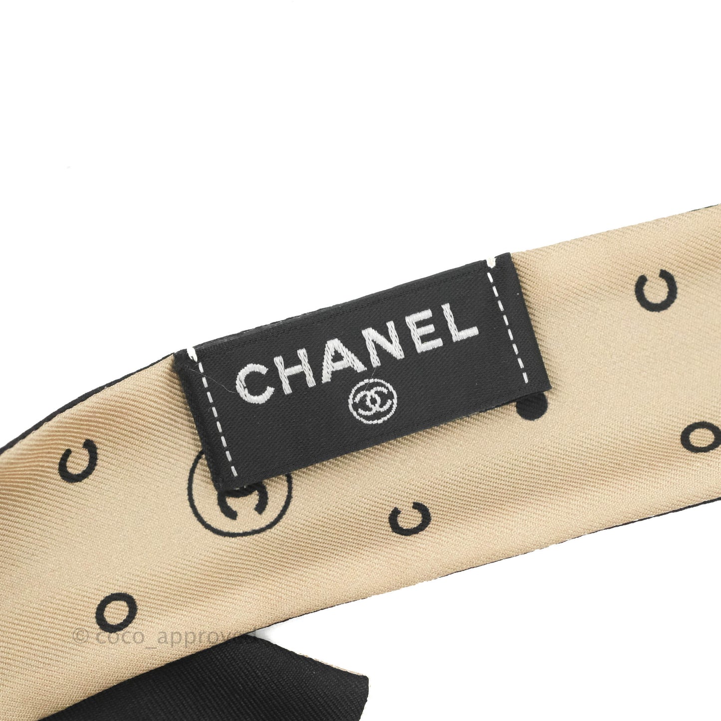Chanel CC Black Beige Silk Twilly