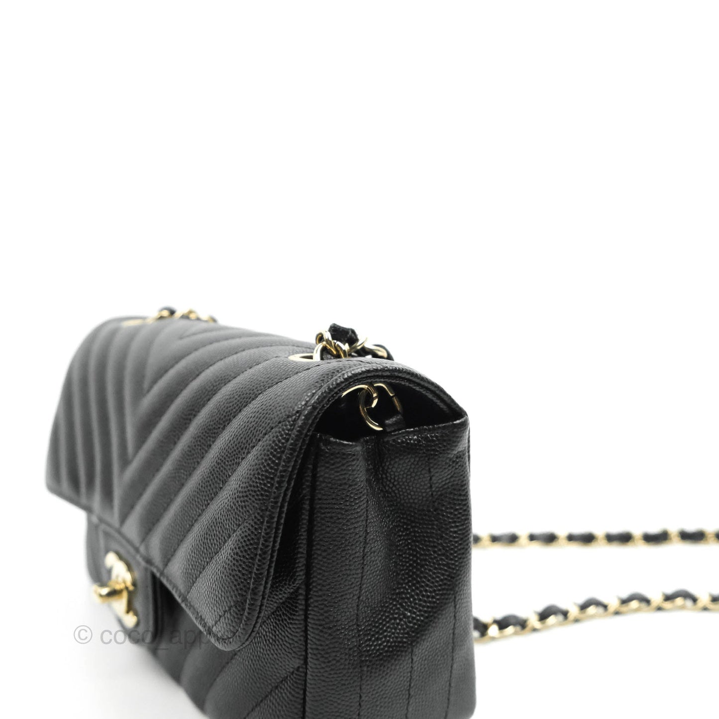 Chanel Chevron Mini Rectangular Flap Black Caviar Gold Hardware