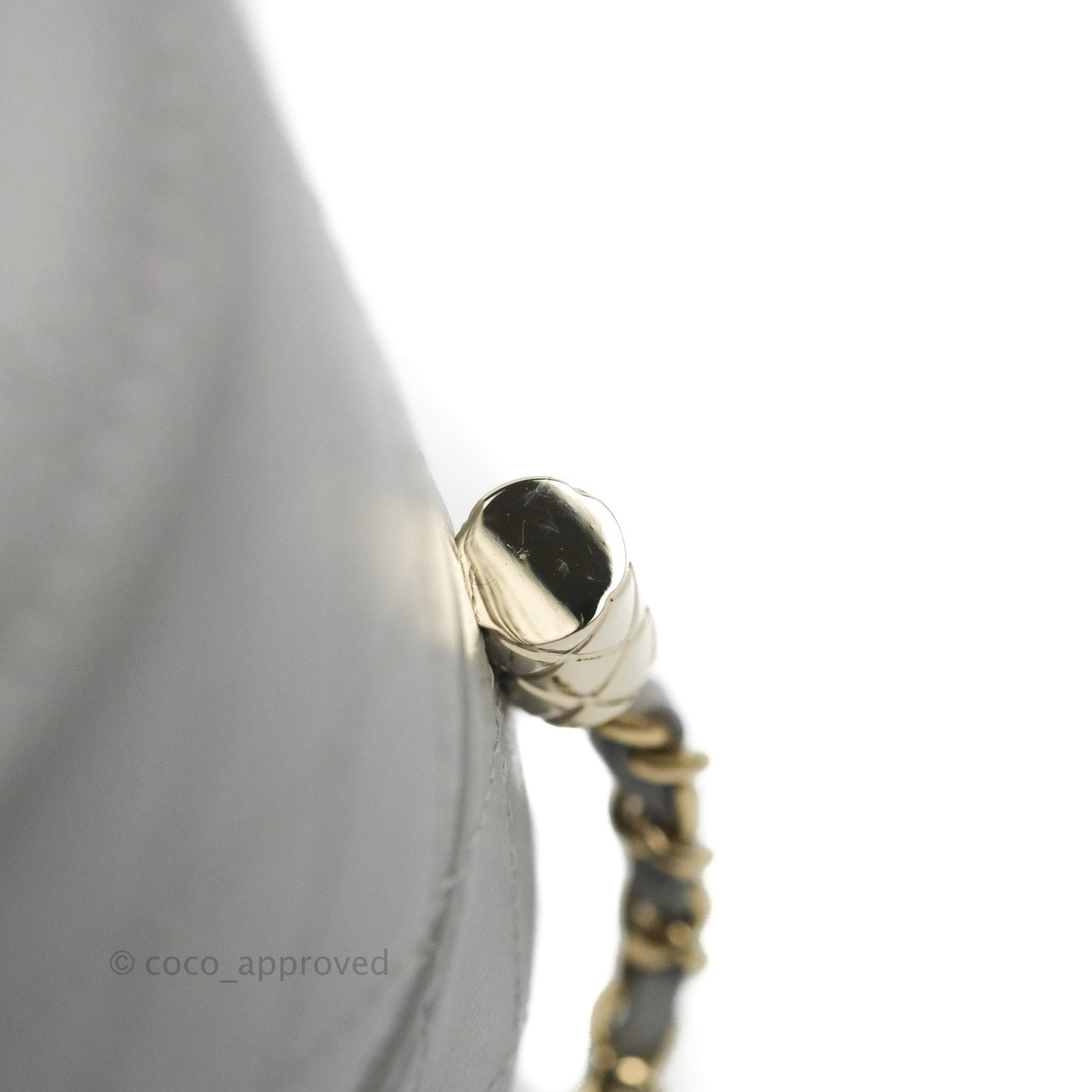 Chanel Quilted Round Vanity Clutch With Chain Grey Lambskin Gold Hardware