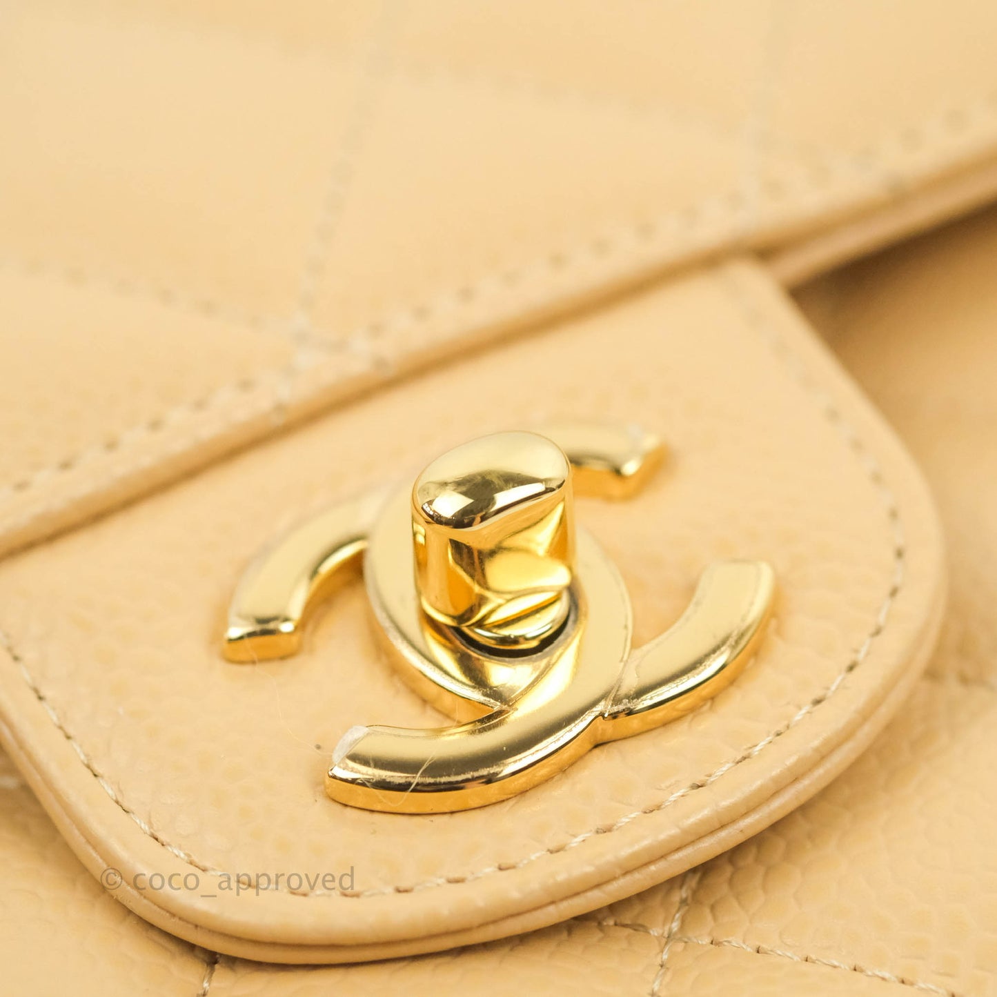 Chanel Classic M/L Medium Flap Quilted Beige Caviar Gold Hardware