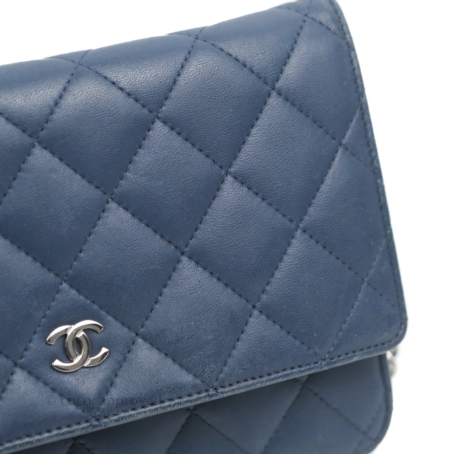 Chanel Quilted Classic Wallet on Chain WOC Navy Lambskin Silver Hardware