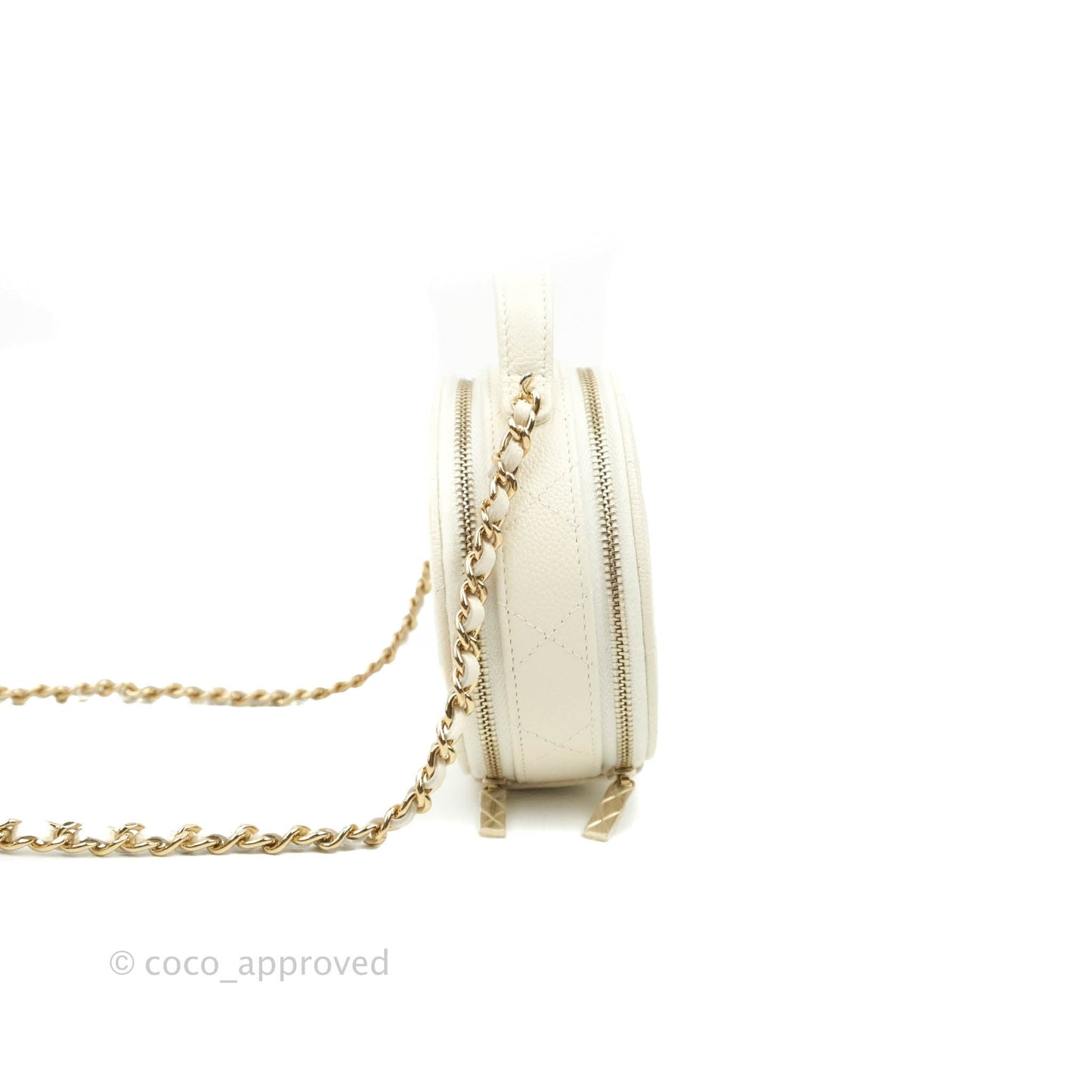 Chanel Mini Round Vanity Bag with Handle Ivory Caviar Gold Hardware 22C