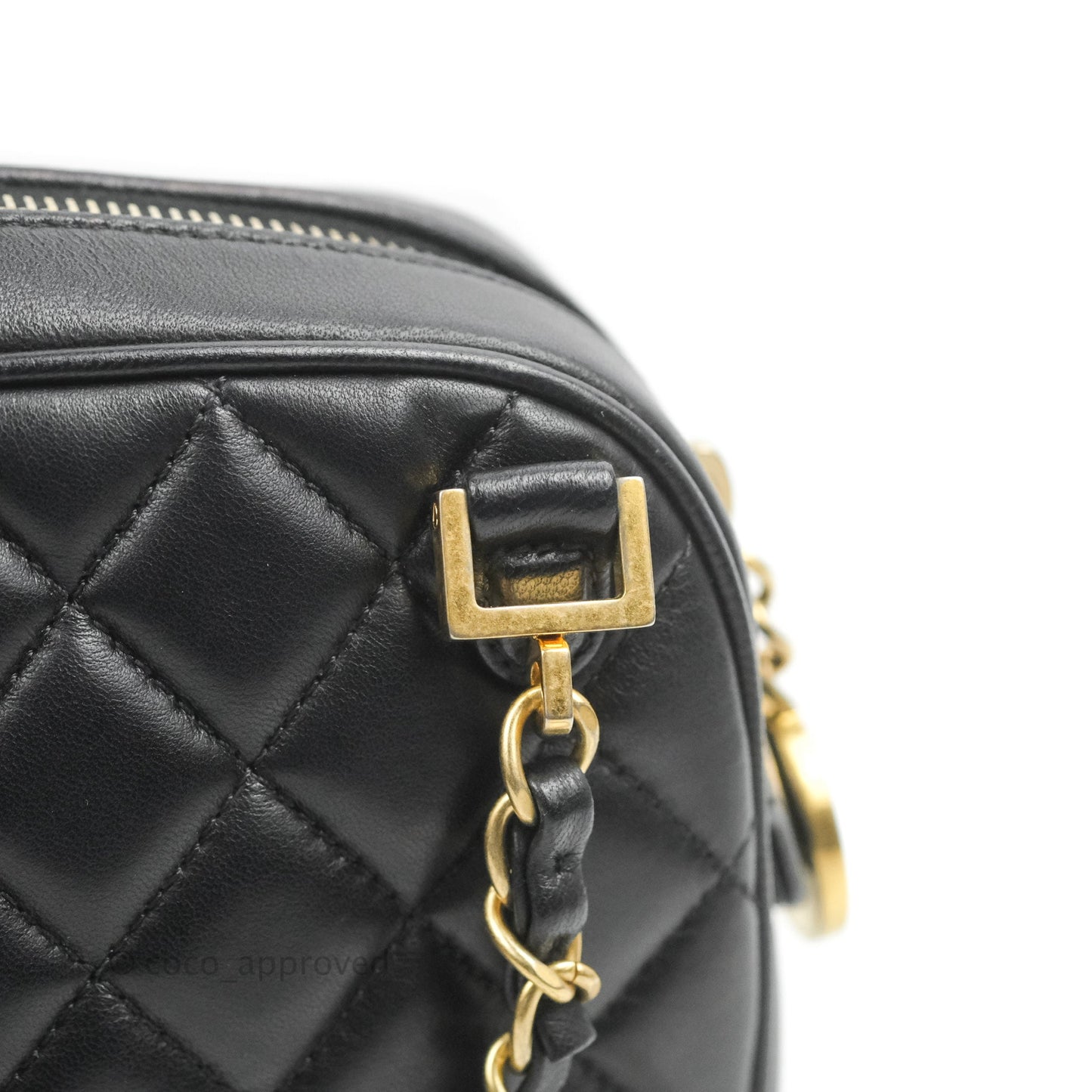 Chanel Quilted Camera Case Bag Black Lambskin Aged Gold Hardware