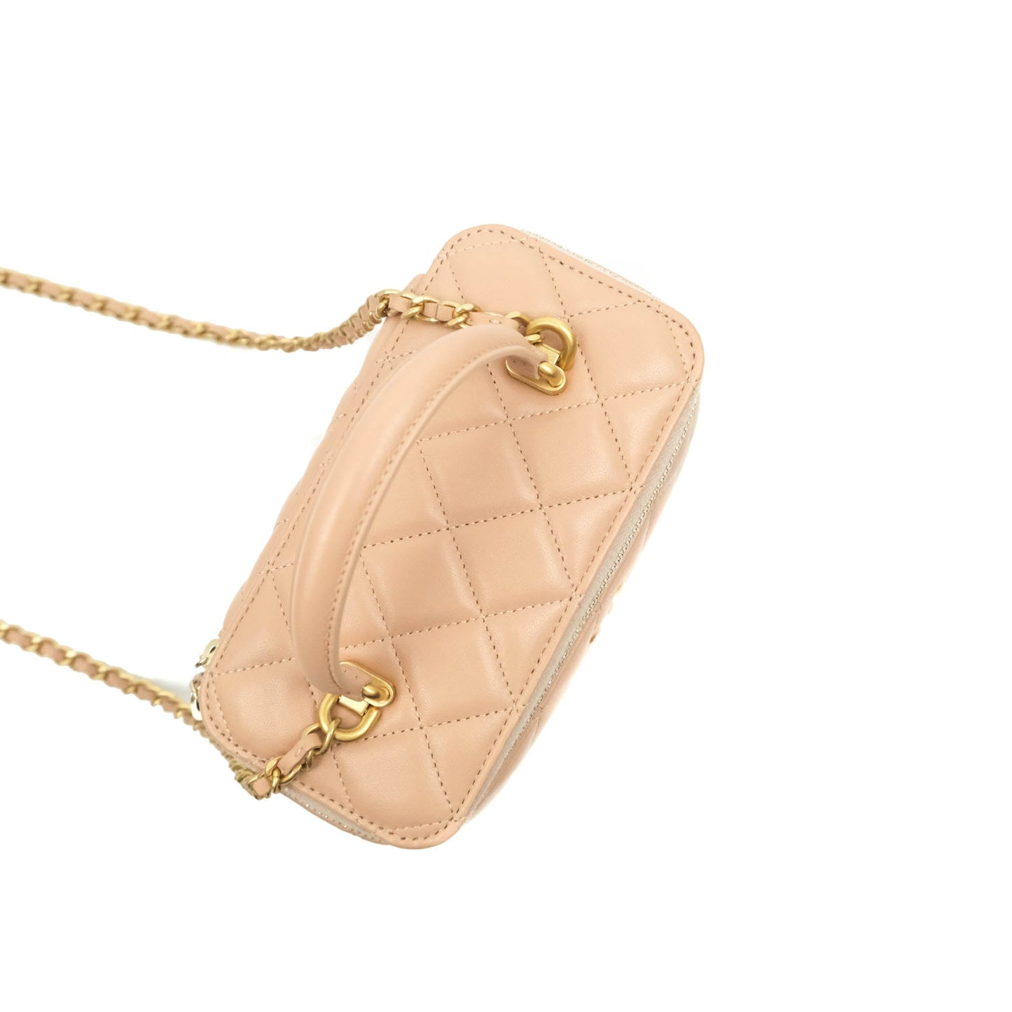 Chanel Classic Vanity Rectangular Top Handle With Chain Beige Lambskin Aged Gold Hardware