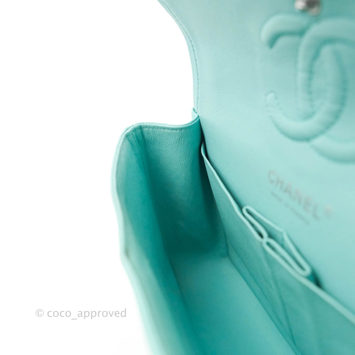 Chanel Small Classic Quilted Flap Tiffany Blue Lambskin Silver Hardware