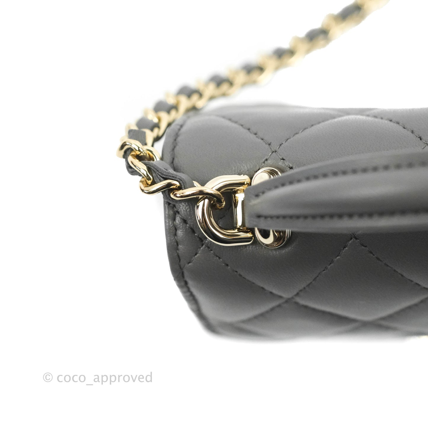 Chanel Mini Handle Clutch With Chain Grey Lambskin Gold Hardware