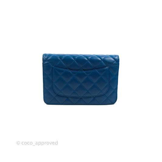 Chanel Quilted Classic Wallet on Chain WOC Blue Lambskin Gold Hardware