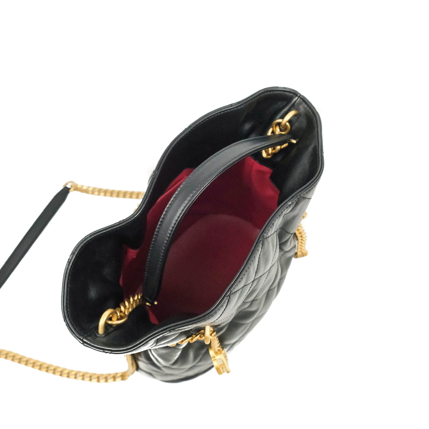 Chanel Enamel CC Bucket Bag Black Lambskin Gold Hardware 22S